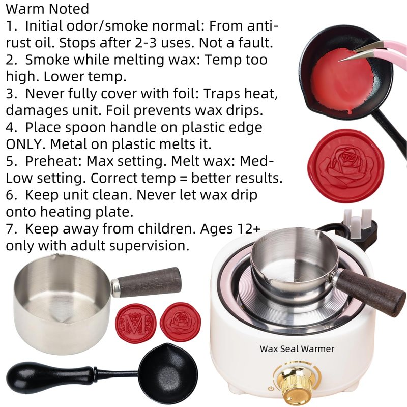 Wax Seal Warmer Electric, White Sealing Wax Furnace Kit Includes 1Pcs 80ml Large Spoon and 1Pcs Non-Slip Spoon Sealings Stamp Melting Warmer Great Tool for Melt Waxs Seals Sticks Beads (White)