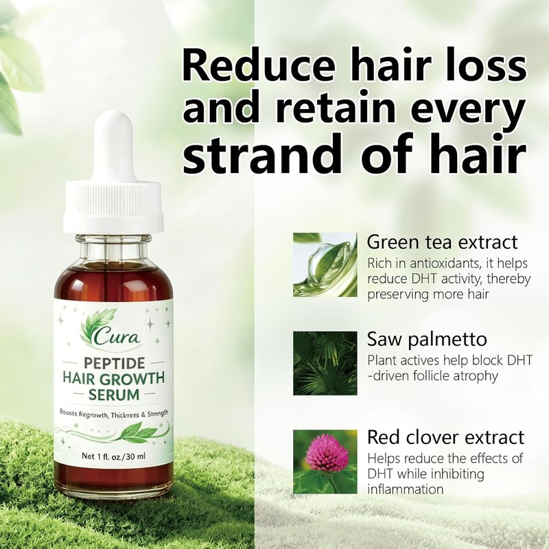 Cura Peptide Hair Growth Serum - Boost Fuller-Looking Hair, 1 Fl Oz | Hair Care Solution