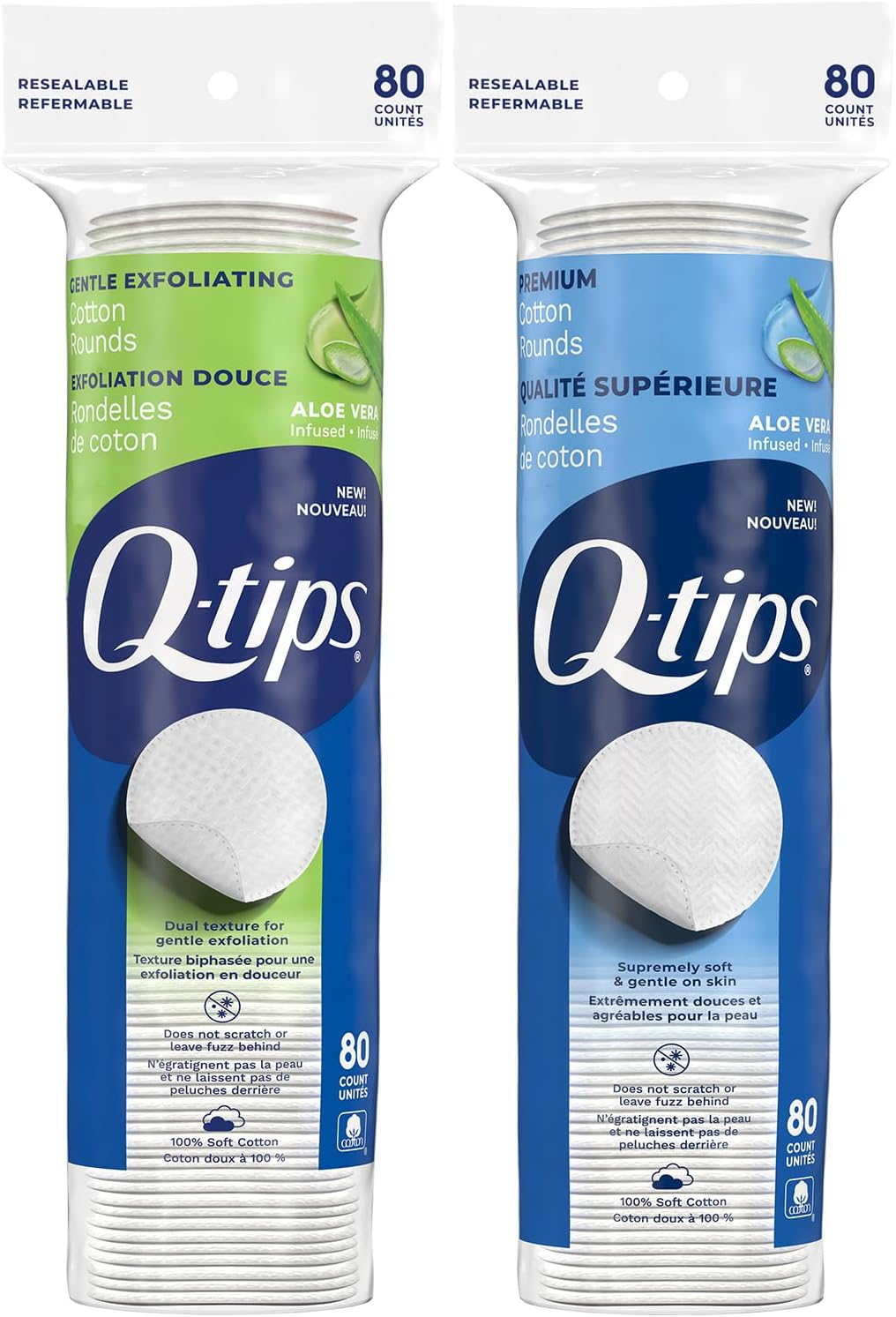 Cotton Rounds - Exfoliating & Lint-Free Makeup Remover Pads | 100% Cotton, 80 Count
