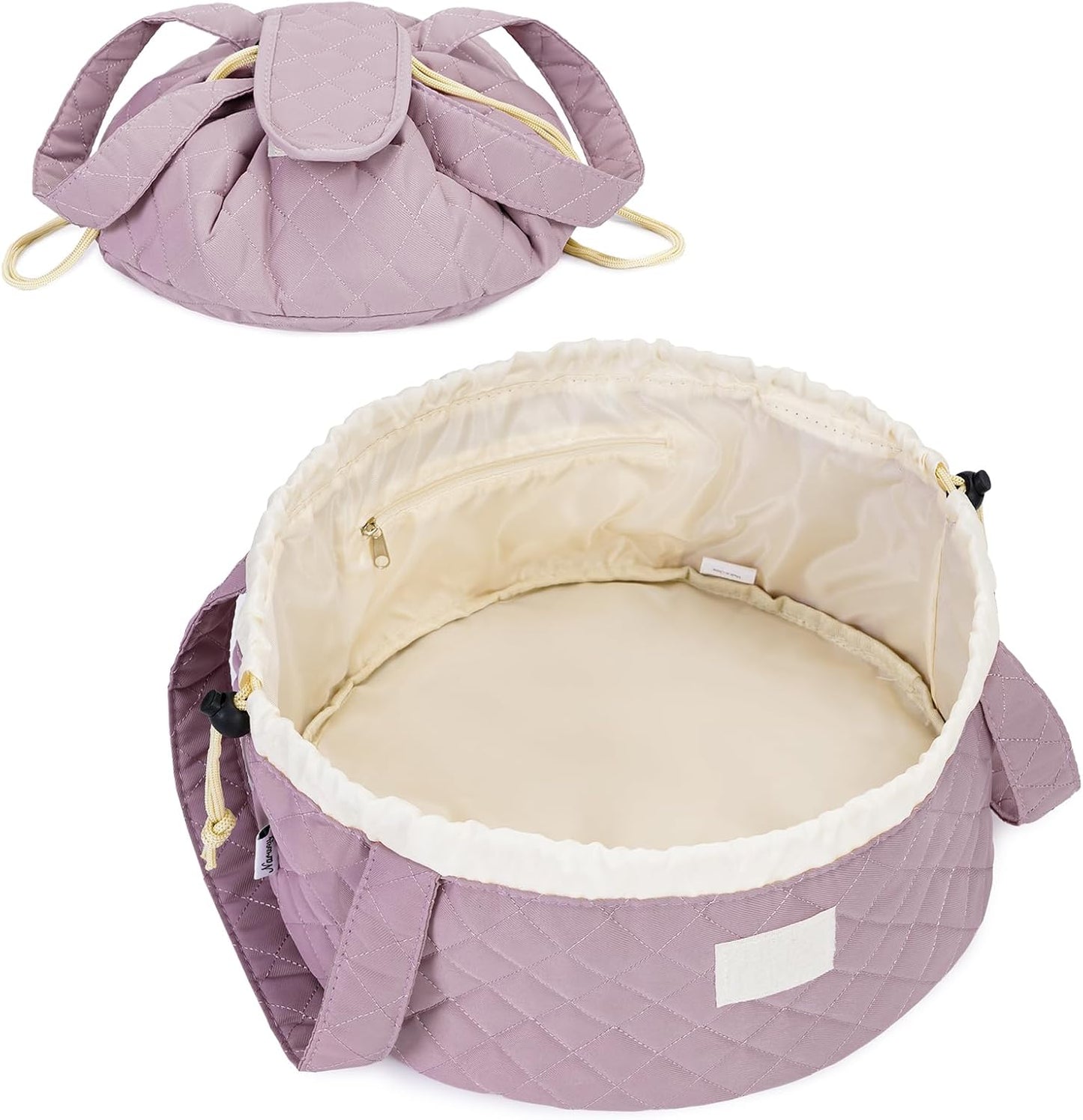 Large Pink Barrel Drawstring Makeup Bag - Stylish Cosmetic Organizer for Toiletries | Dusty Rose Color