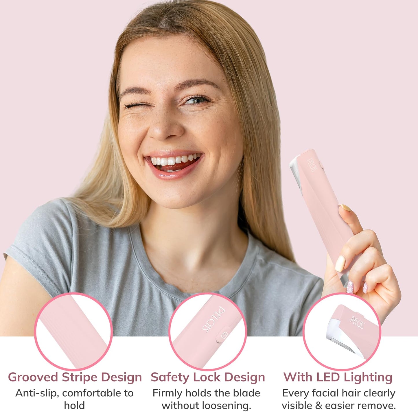 PELCAS Electric Dermaplaning Tool Kit for Women Face with LED Light, Facial Mini Dermaplaning Razor with 6 Blades, 3 Speeds 2 in 1 Facial Peach Fuzz Hair & Exfoliation Removal System at Home BV18-712