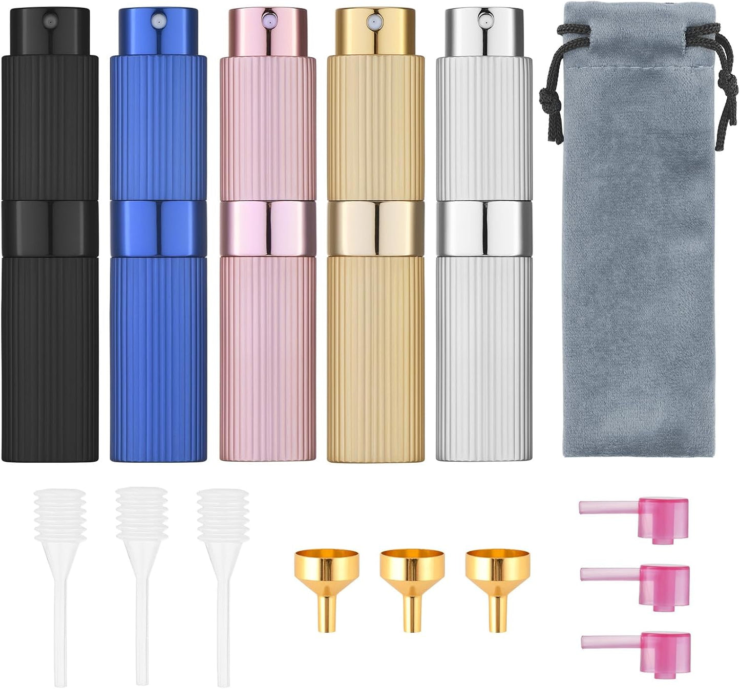 Tekson Travel Perfume Atomizer - 2PCS 8ml Refillable Mini Cologne Spray Bottles | Portable Black & Pink Set