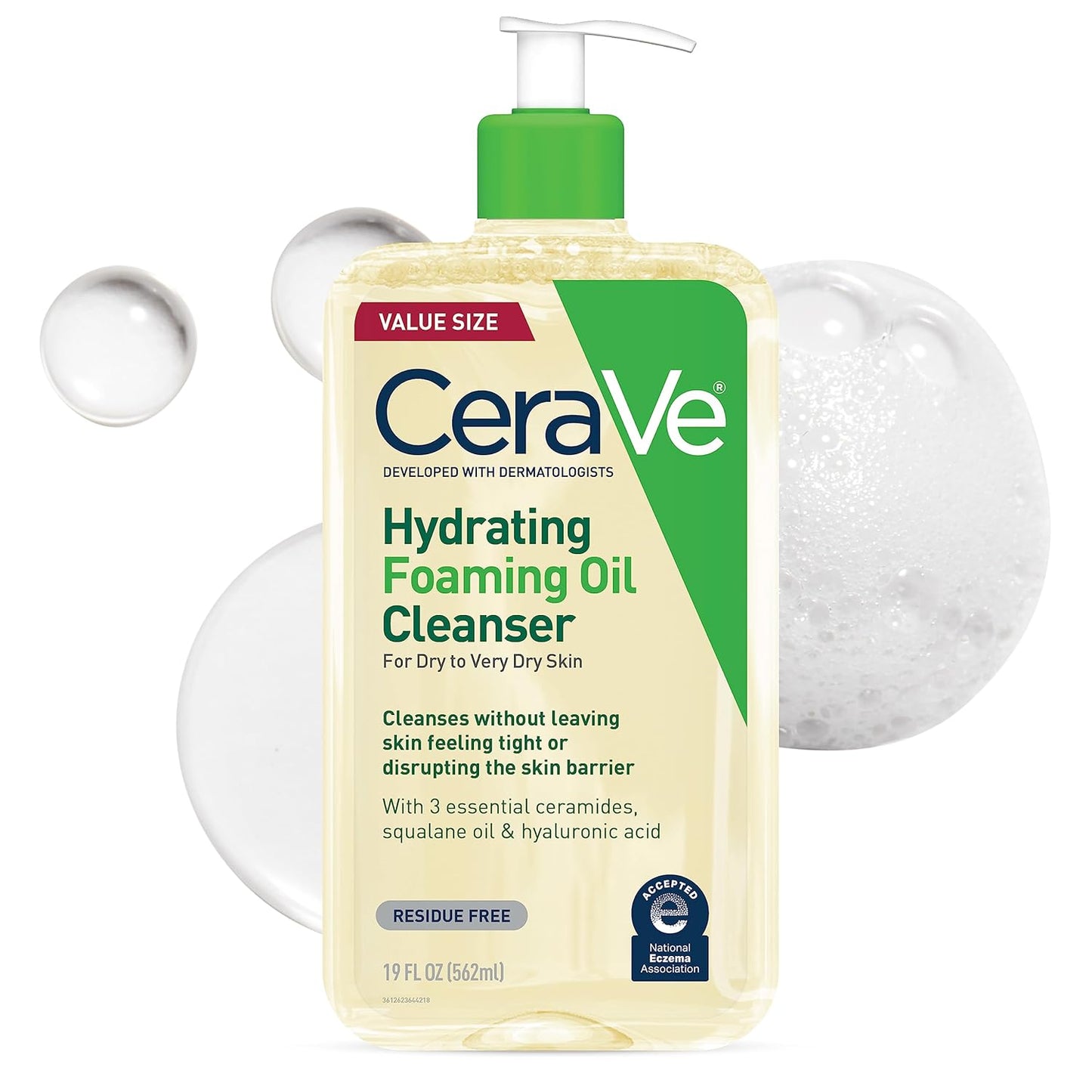 CeraVe Hydrating Foaming Oil Cleanser - Moisturizing Squalane & Hyaluronic Acid | 19 FL Oz for Dry Skin