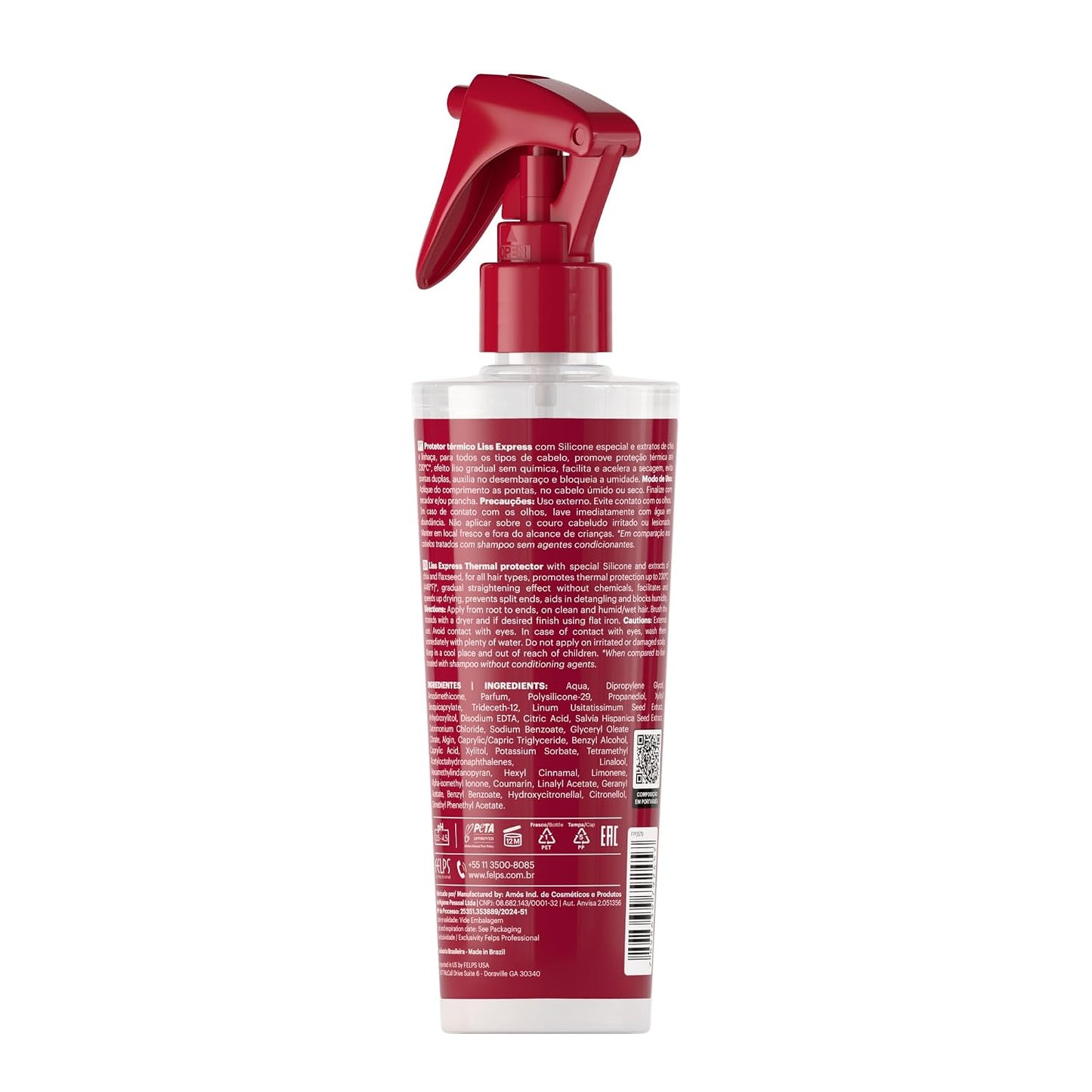 Felps SOS Liss Express Thermal Protector Spray - 230ml | Heat Protection for Smooth Hair