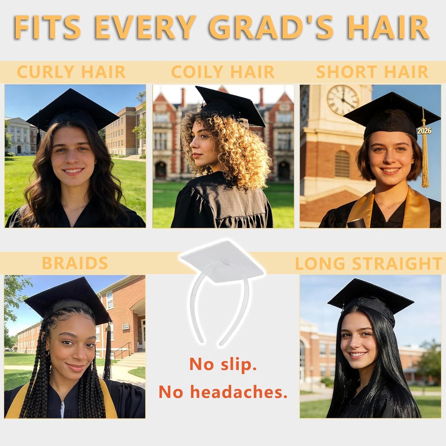 Graduation Cap Headband for Women - Firm Anti-Fall Hairband | Clear (2pcs)