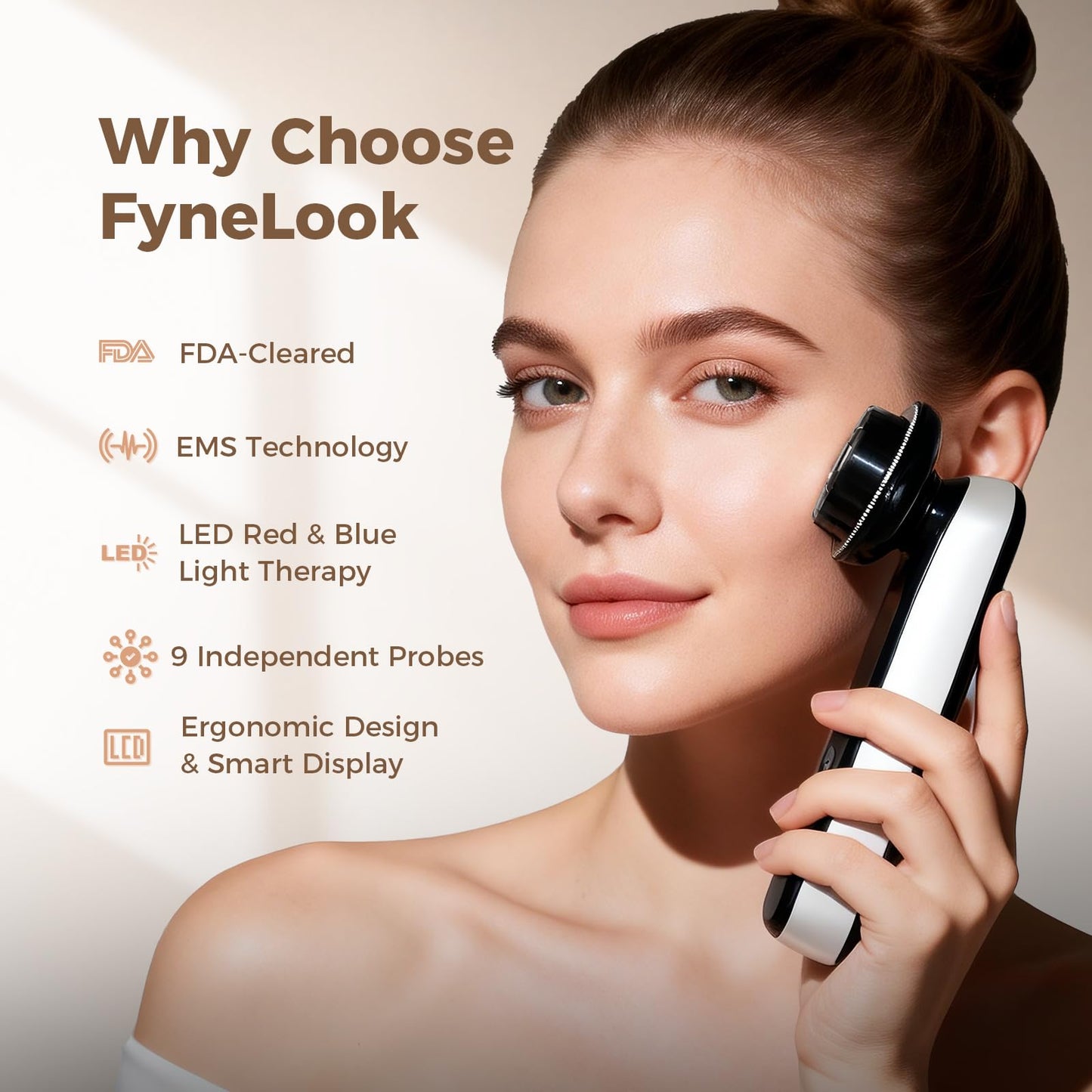 FyneLook Microcurrent Facial Device with Red Light Therapy, Cooling Skin Tightening Device for Lifting & Firming, 4 Modes & 9 Levels Puffiness Skincare Tool