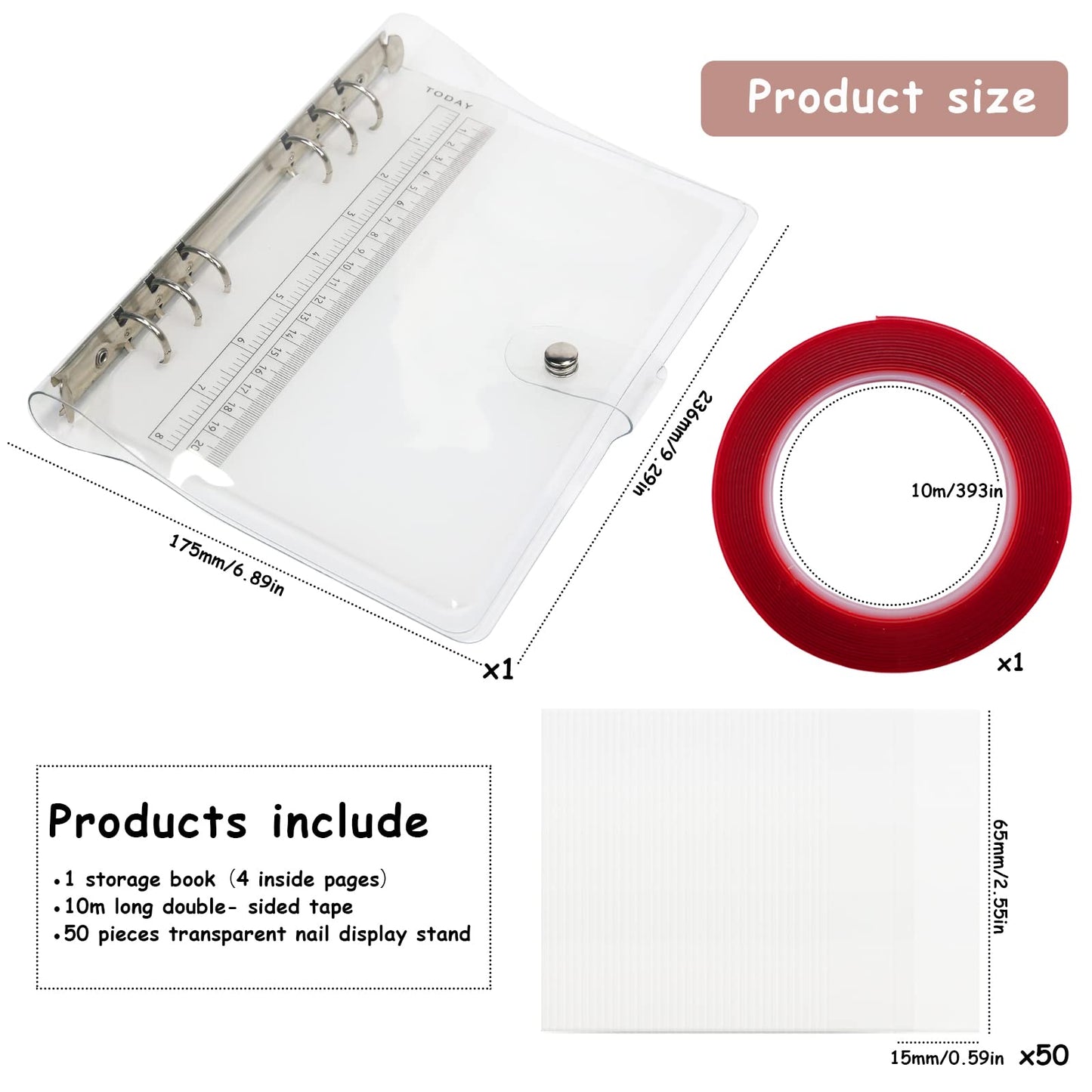 Large Clear Press on Nails Storage Box, Empty Press on Nails Packaging Box Set with Double-sided Adhesive Tape and 50 Arcylic Nail Display Stand Can Be Used to Store and Store Personal Items (large 1)
