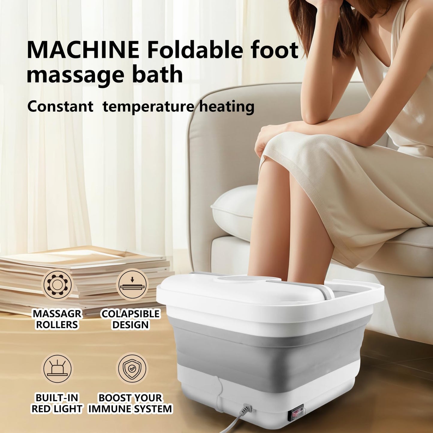 teepten Collapasible Foot Spa Bath Massager with Heat, Pedicure Foot Spa with Bubbles/Timer/Temperature Control, Feet Soak Tub for Home, Office, Relaxation and Stress Relief, Gift for Men and Women