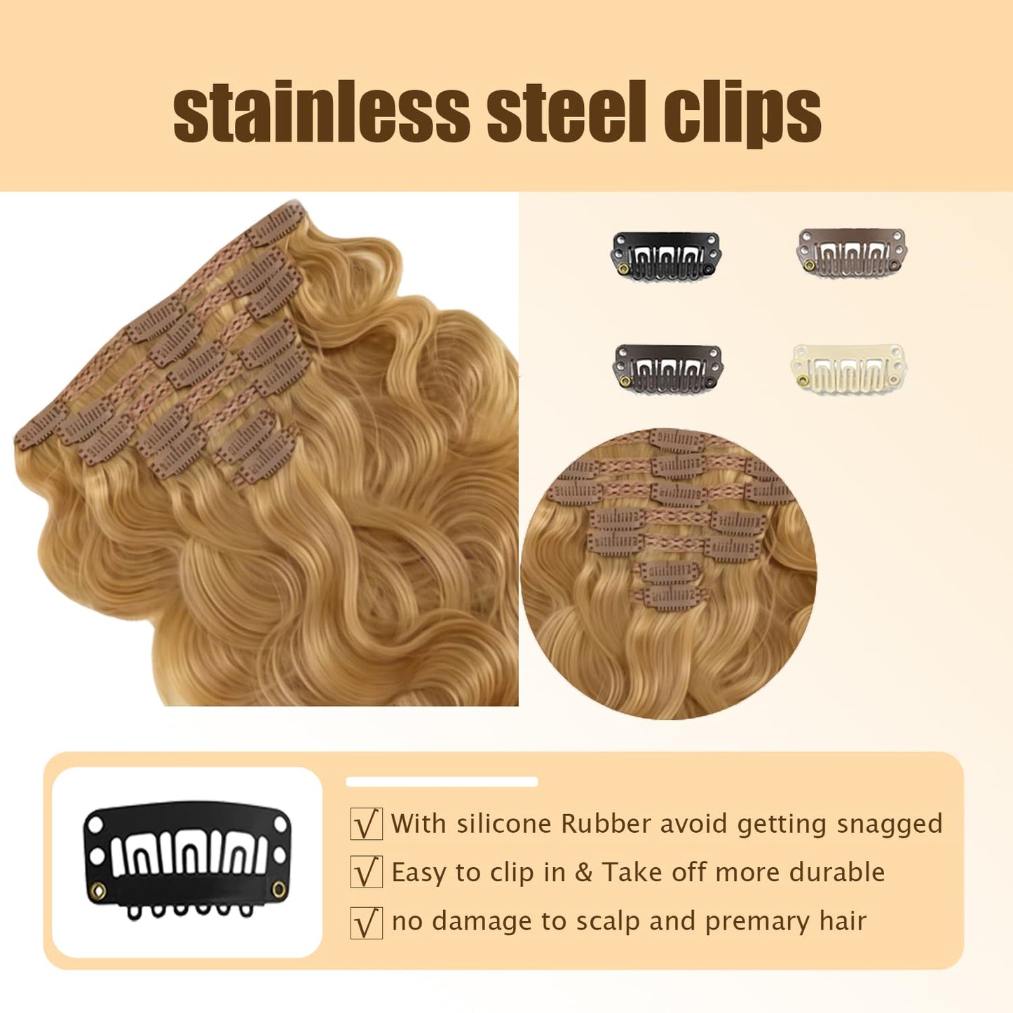 #27 Blonde Clip in Hair Extensions Real Human Hair, 18 Inch 120g/7Pcs,Full Shine Remy Human Hair,Honey Blonde Long Wave Clip ins Brazilian Virgin Human Hair Extensions