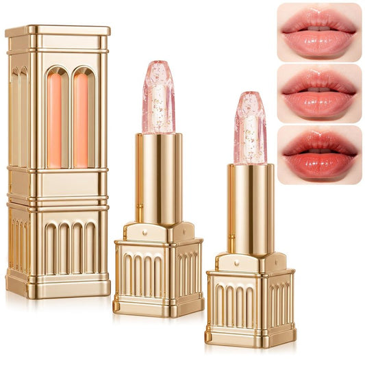 TRWLCFF 2Pcs PH Color Changing Lipstick, Clear to Tinted Lip Balm, Long Lasting Hydrating Lip Gloss, Non-Sticky, pH Adaptive Lip Makeup for All Skin Tones (Gold Pink)