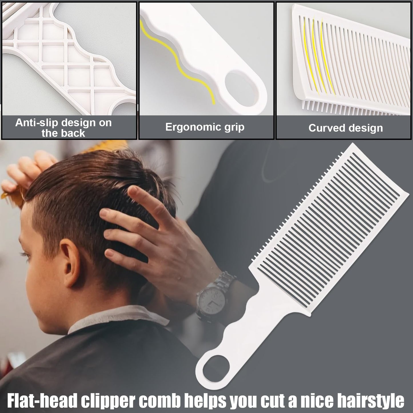 FOWSRHRG Fade Hair Trimming Guide for Men Haircut, Adjustable Silicone Curved Haircut Band, Curved Positioning Comb and Flat Top Comb for Home DIY Haircuts, Self Haircut Kit Guide Salon Styling Tools