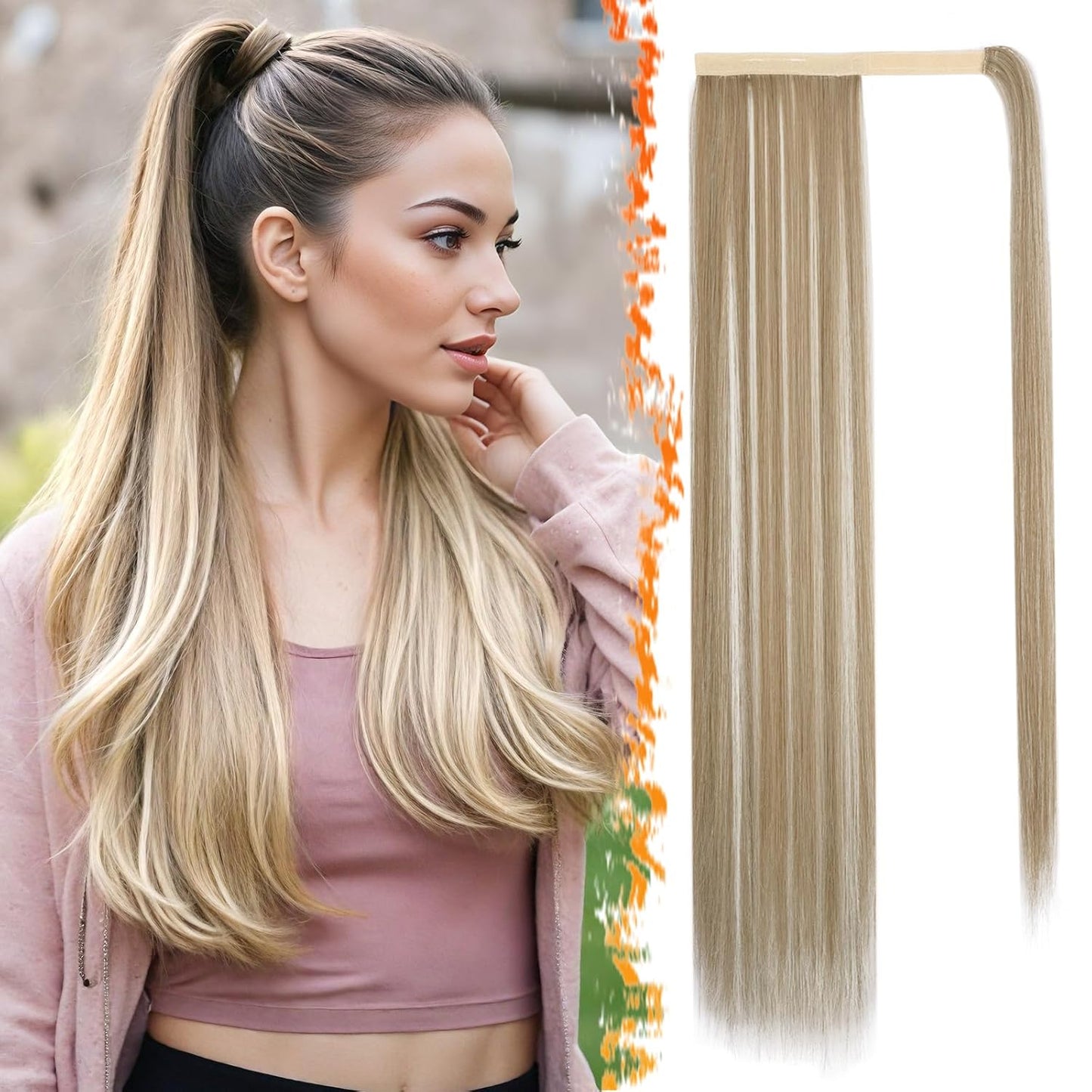 Dark Brown Straight Ponytail Extension - 28 Inch Clip-In Hairpiece for Women | Synthetic Wrap Around Style