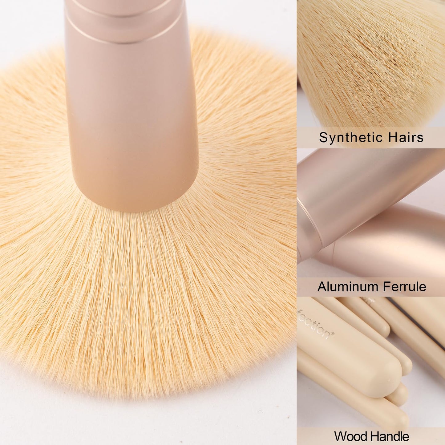Real Perfection Makeup Brush Set - 16 Premium Synthetic Brushes for Foundation, Eyeshadow & Blush | Beige
