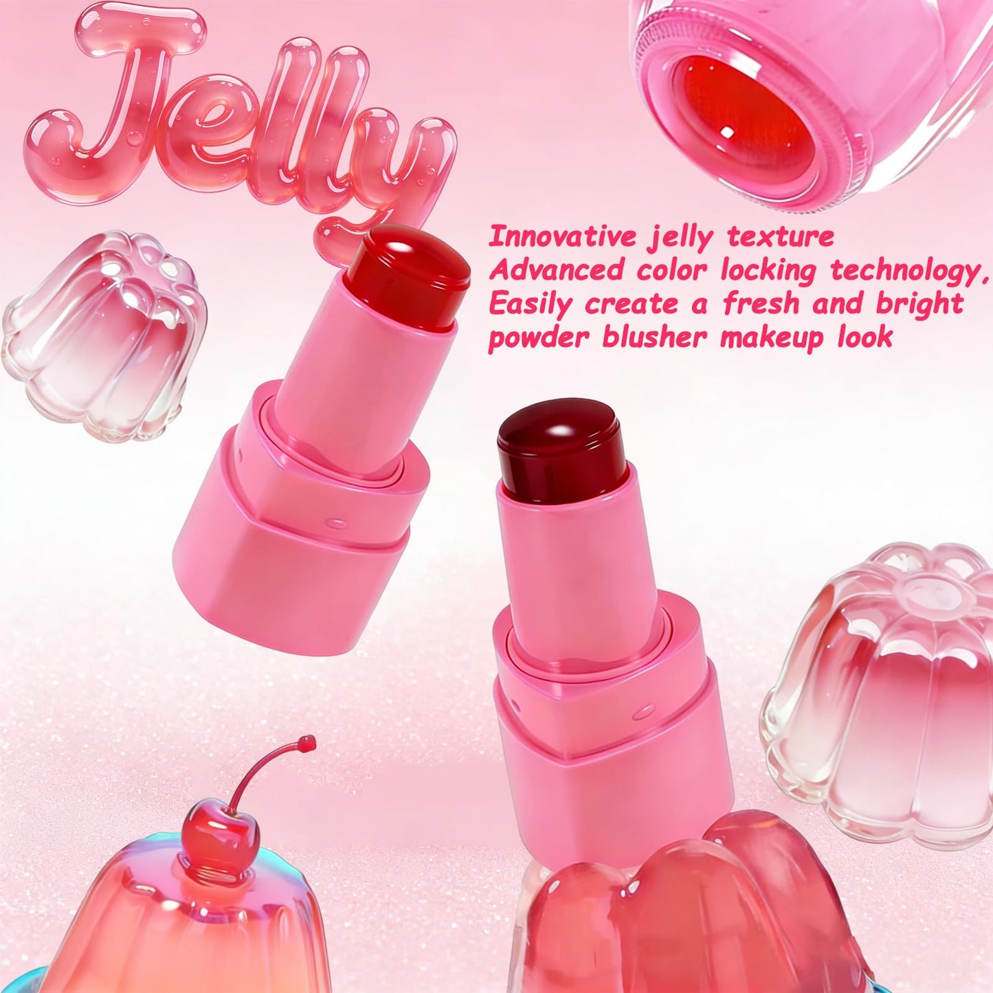 KALYFADIO 2PCS Jelly Blush Stick for Cheeks,Cooling Water Jelly Tint Stick,Moisturizing Lightweight Lip and Cheek Tint,Long-lasting,Cruelty-free,Sheer & Buildable Lip Stain + Blush（01+03）