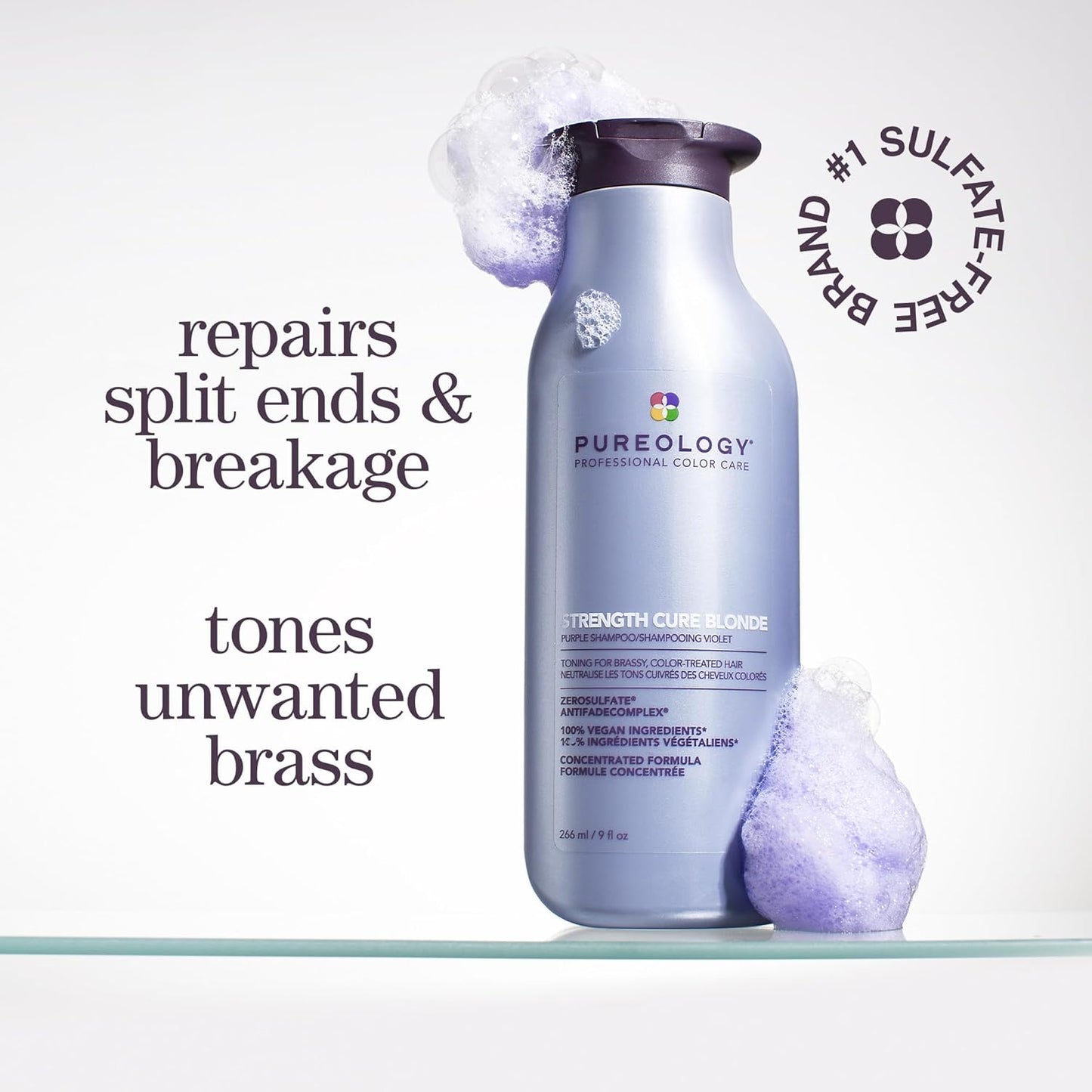 Pureology Strength Cure Blonde Purple Shampoo - Tones & Fortifies Brassy Hair, Sulfate-Free & Vegan | 10.1 oz