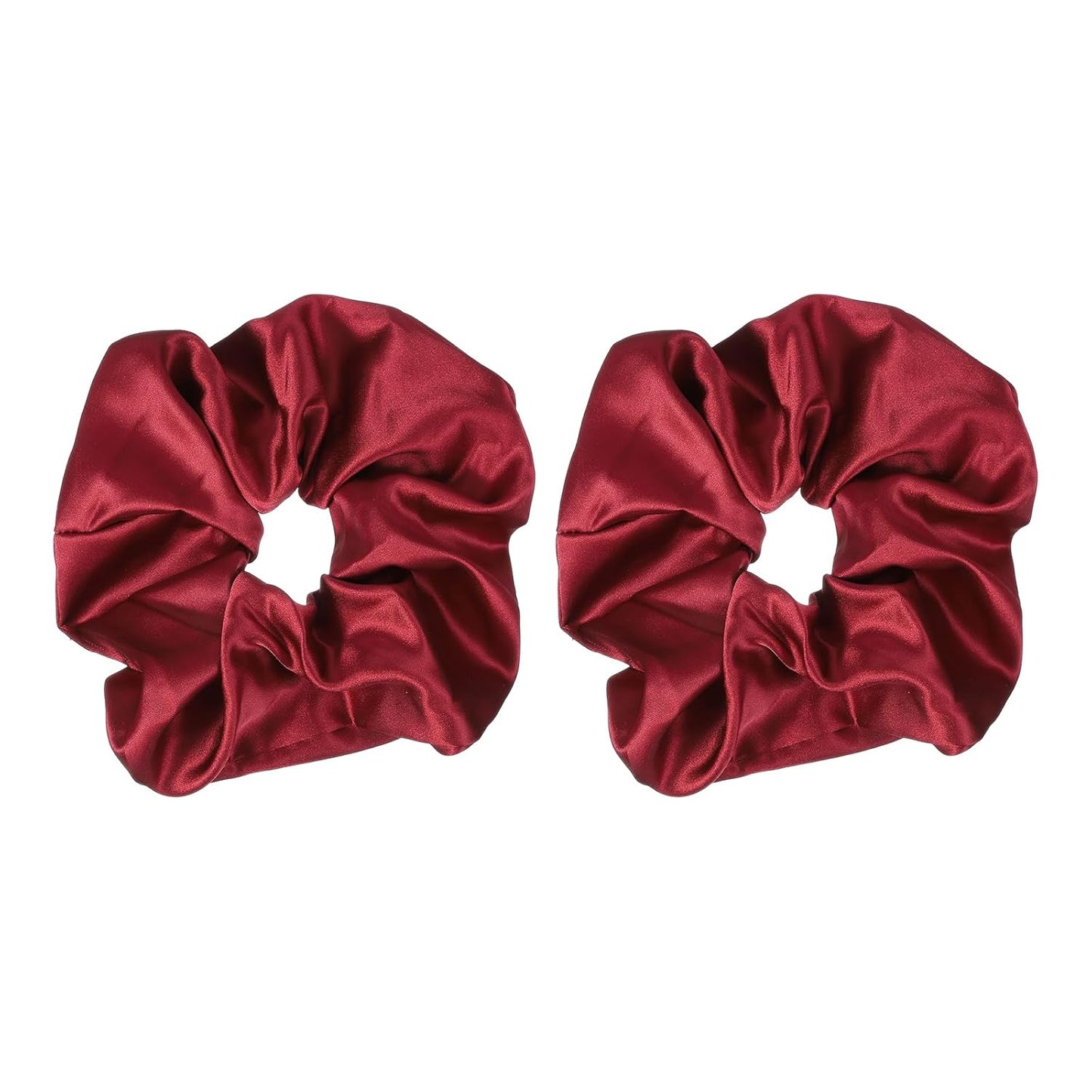 Satin Hair Scrunchies - 2 Pcs Soft Fabric Ponytail Holders for Women | Dark Red