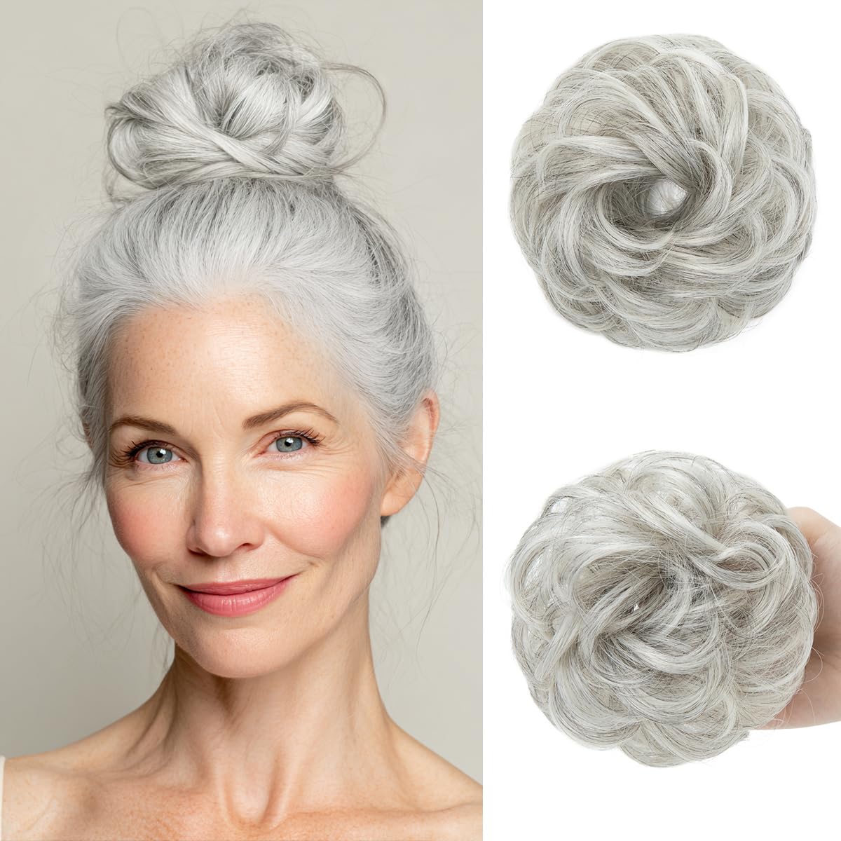 Small Messy Bun Hair Pieces for Women - Synthetic Curly Mini Scrunchies | 2PCs Coffee Brown