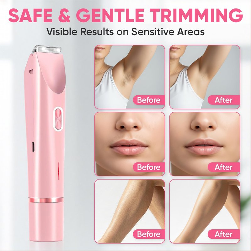Electric Bikini Trimmer for Women, Dual Head Waterproof Rechargeable Body Shaver, Painless Hair Remover for Bikini Line, Underarms & Legs