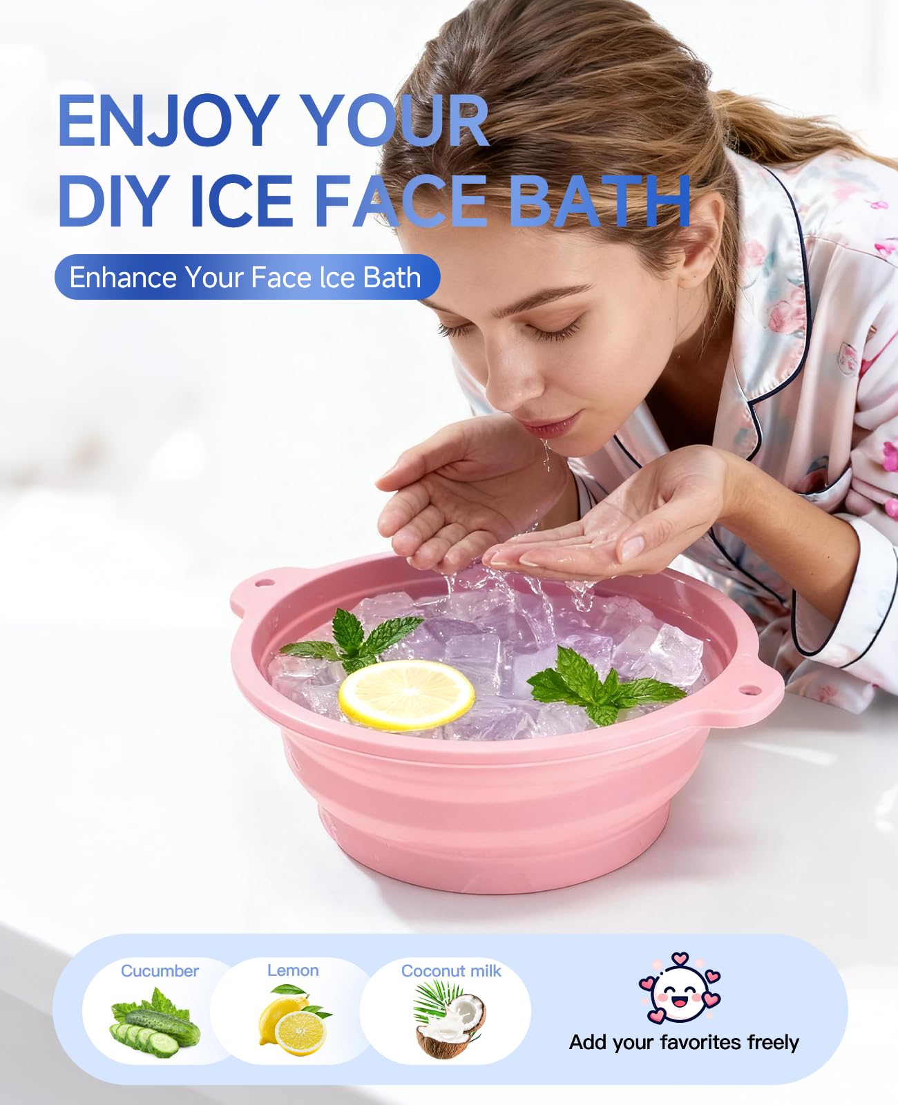 Dtuoen Foldable Silicone Face Ice Bath Bowl, Built-in Ice Tray for Cold Therapy Facial Basin, Skin Tightening & Puffiness Reduction, Ideal for Home, Spa & Travel Use