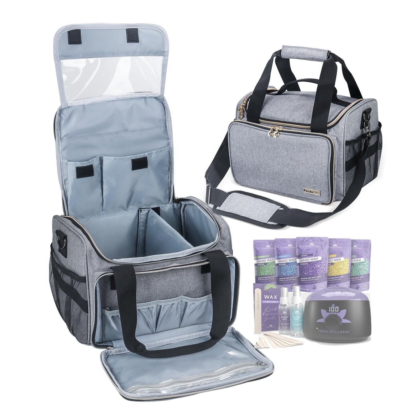POCDUORG Waxing Kit Carry Bag Compatible with Tress Wellness - Portable Organizer for Wax Warmer, Wax Beans, Pre & After Wax Sprays, and Accessories - Only Bag (Light Gray)