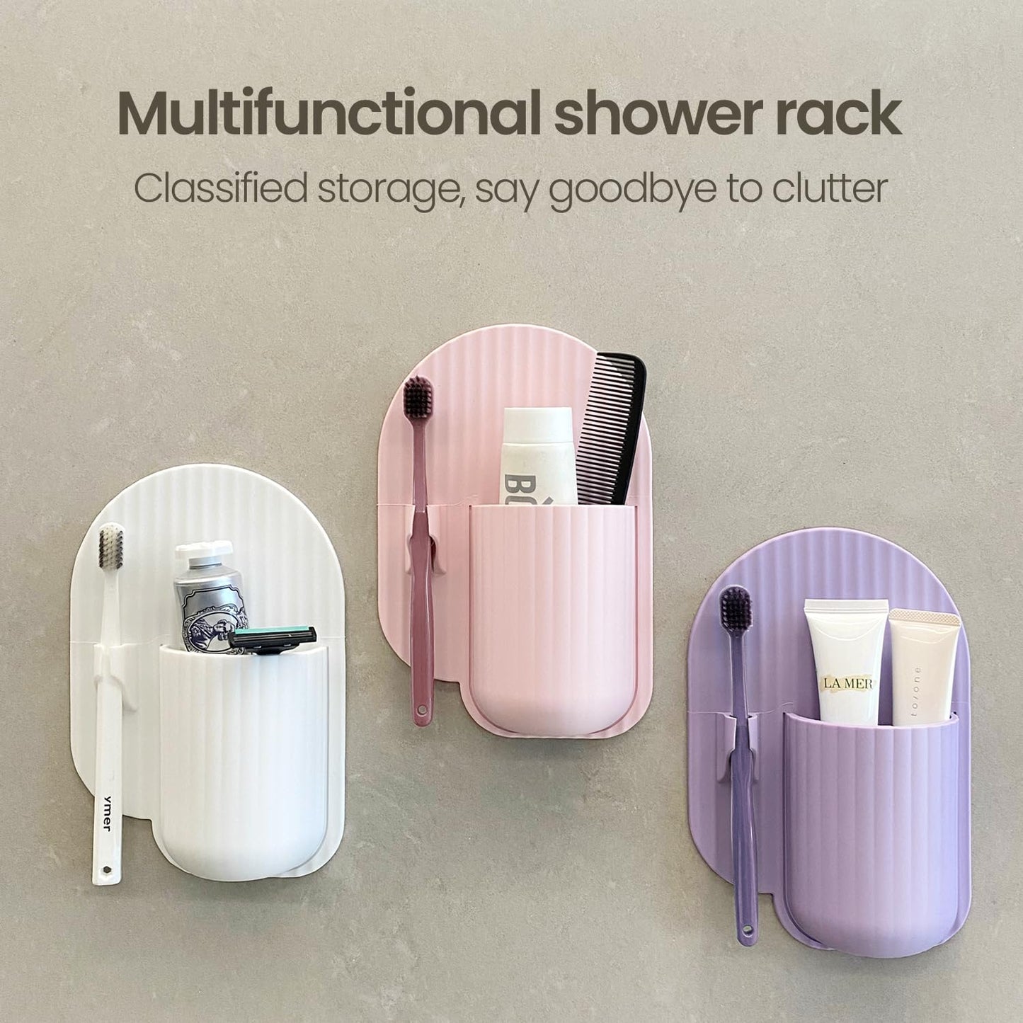 Silicone Toothbrush and Razor Holder, Reusable Shower Caddy with Suction Cup, Suitable for Wall or Mirror Use, Bathroom Storage for Toiletries, Toothbrushes and Razors Pink-A
