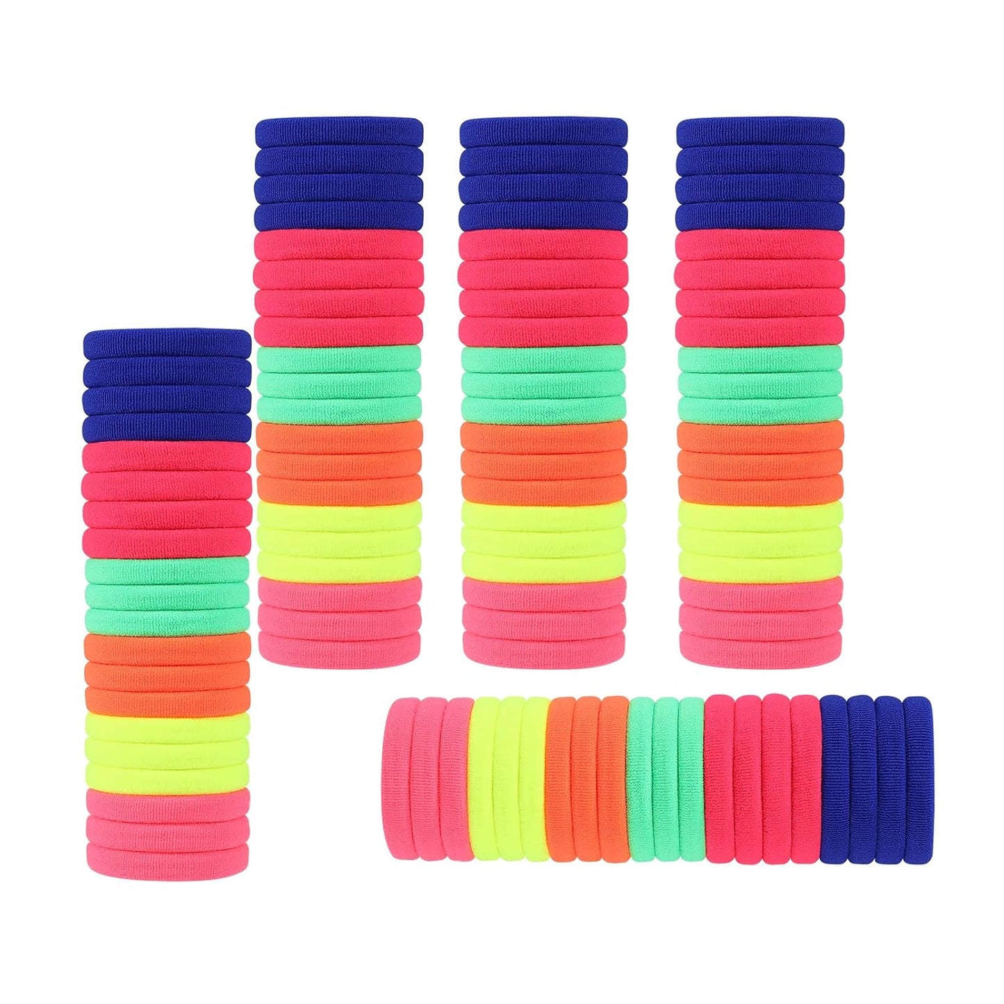 No Damage Solid Hair Ties - 100 Pack Colorful Ponytail Holders for Thick Hair | Soft Elastic Bands (Mix Light)