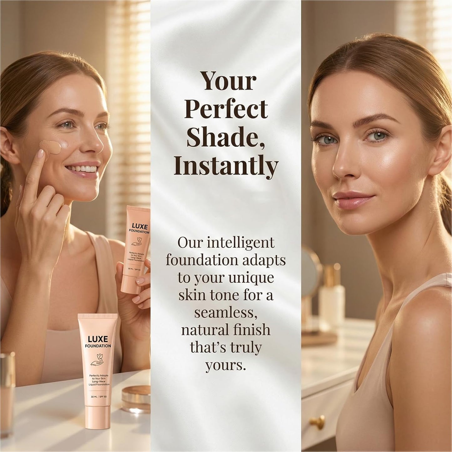 Color Changing Foundation for Women - Hyaluronic Acid & Vitamin E, Flawless Finish, SPF 50 | 30 ML
