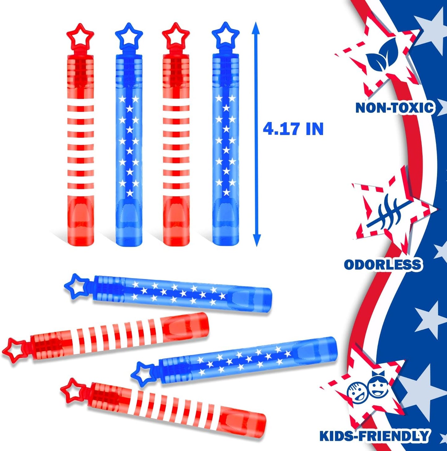 32 Pack 4th of July Bubble Wands - Red, White & Blue Party Favors | Kids' Toys for Independence Day Celebrations