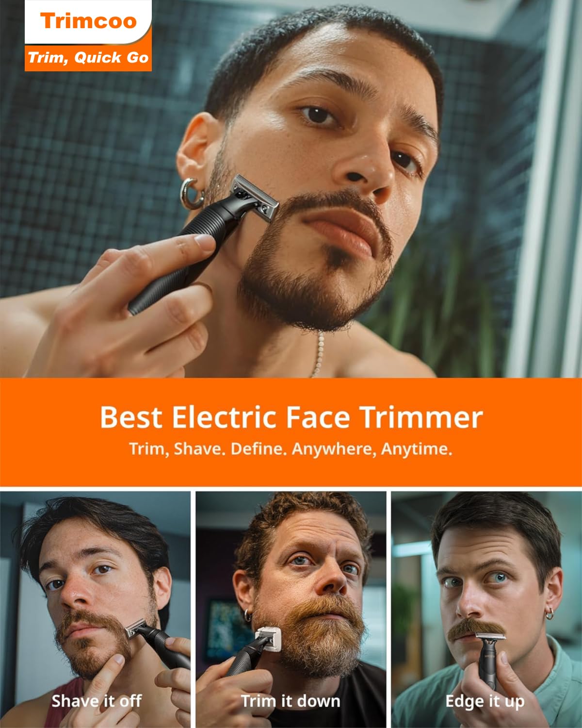 Trimcoo [2026 Upgraded Beard & Body Hair Trimmer for Men [All-in-One] USB-C Fast Charging, Groin & Ball Hair Painless Electric Shaver, Travel Razors, Waterproof Wet/Dry Groomer, Black(Lite)
