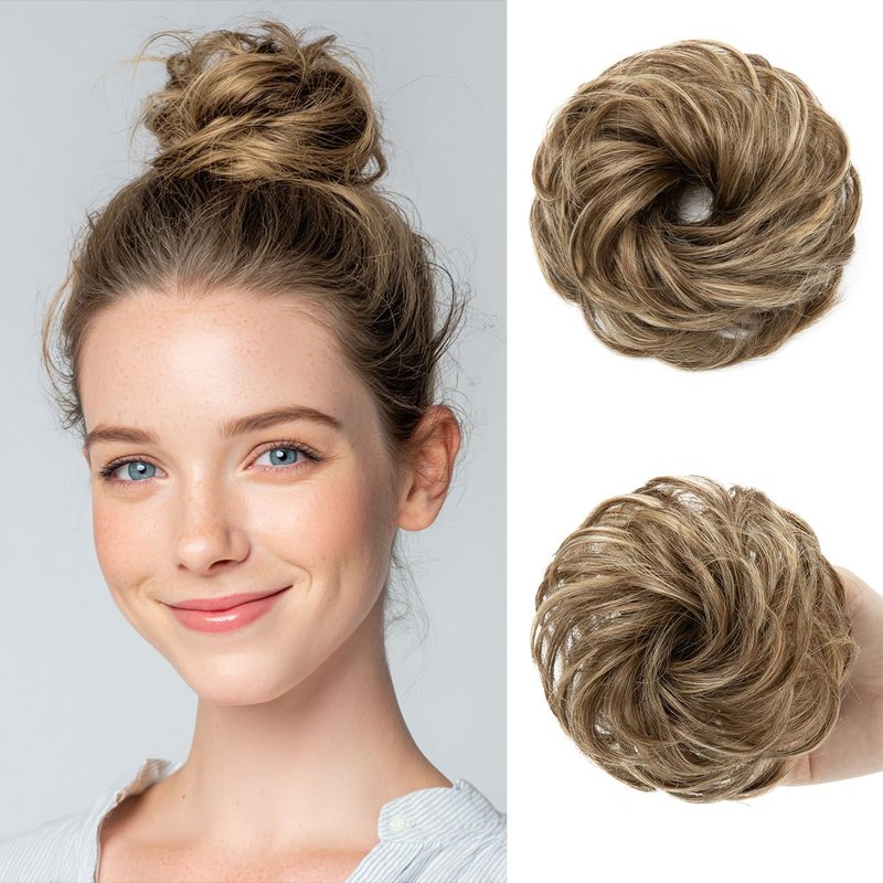 Small Messy Bun Hair Pieces for Women - Synthetic Curly Mini Scrunchies | 2PCs Bernstein Multi