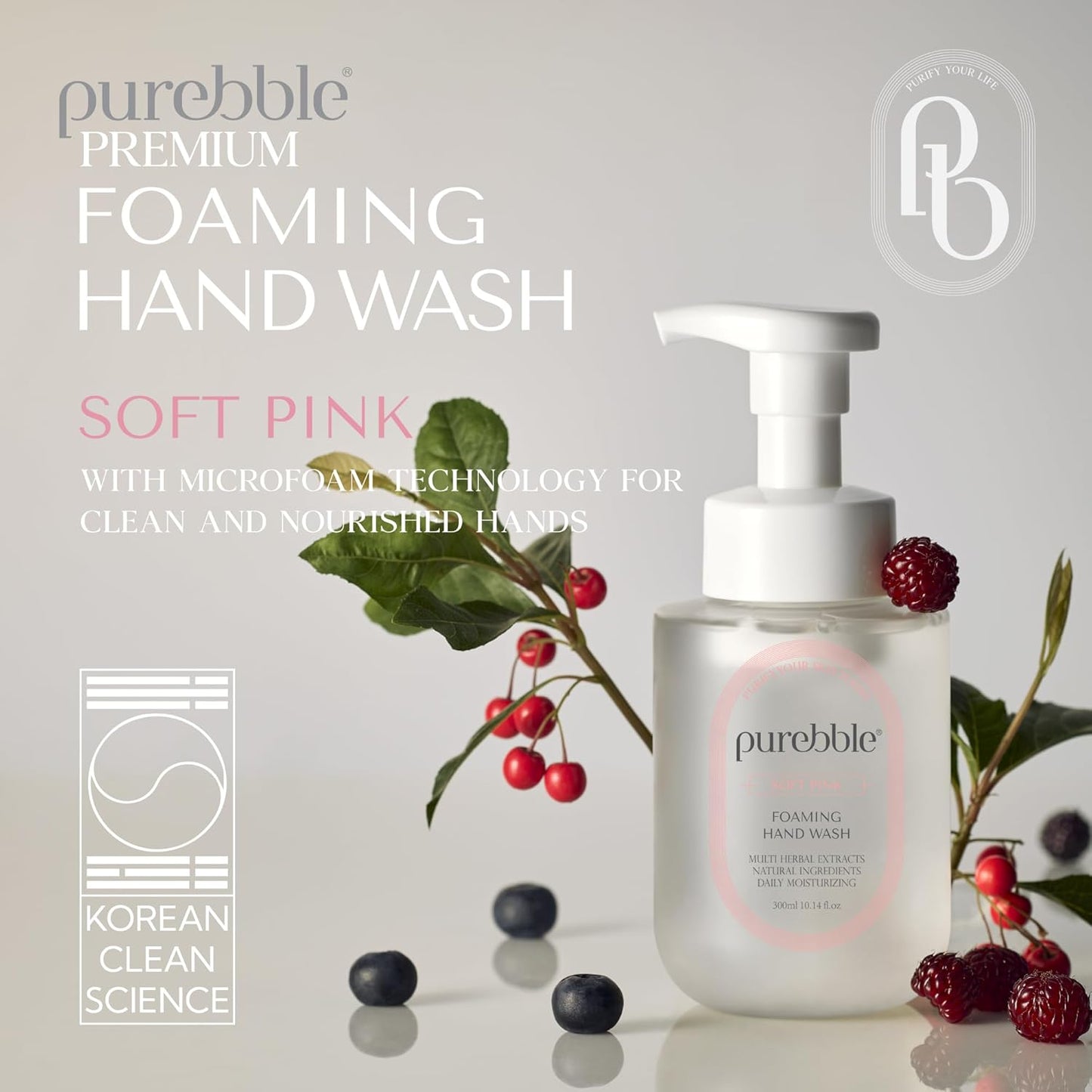 Hyaluronic Acid Foaming Hand Wash - Soft Pink Berry Scent | Hydrating Botanical Extracts | 2 Pack