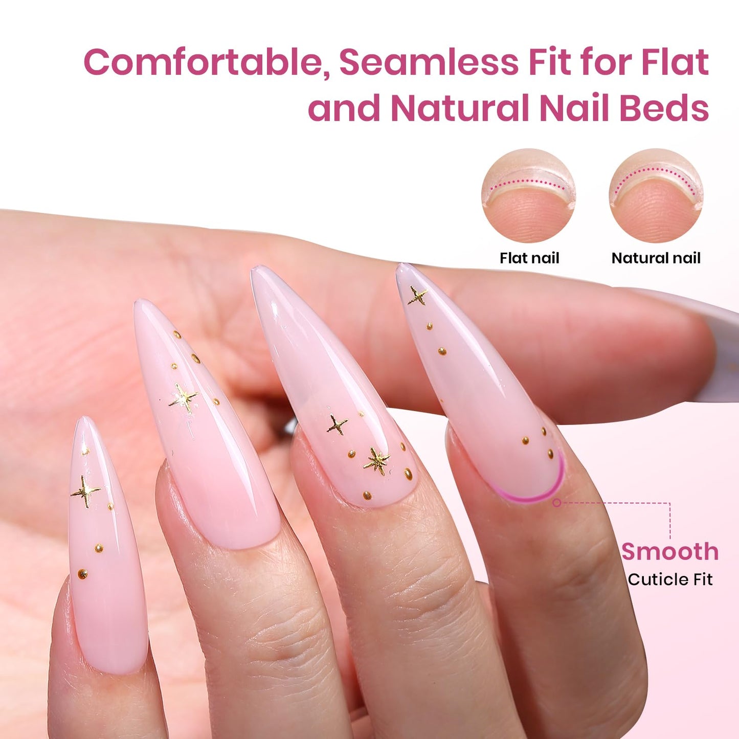Beetles Tipex Lite Instant Apex Nail Tips, Long Stiletto, No Builder Gel Needed, 256pcs Value Pack, 16 Sizes 00-14 for DIY Salon-look Extensions
