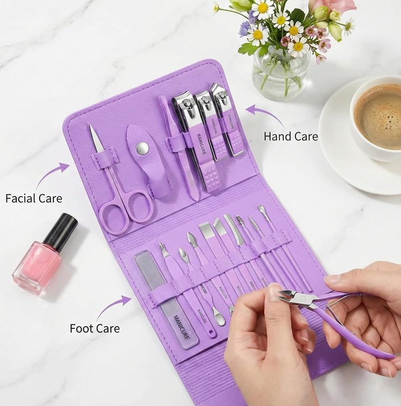 16 pcs Stainless Steel Nail Care Tools Grooming Kit,Nail Clipper Set,Manicure and Pedicure kit,Nail Care Tools with Luxurious Travel Case Nail Clippers Thick Nails Men Women Gift