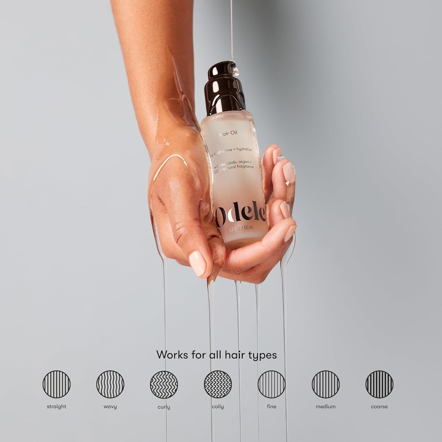 Odele Hair Oil - Lightweight Baobab & Argan Oil for Frizz Control | 1.7 Fl Oz, All Hair Types