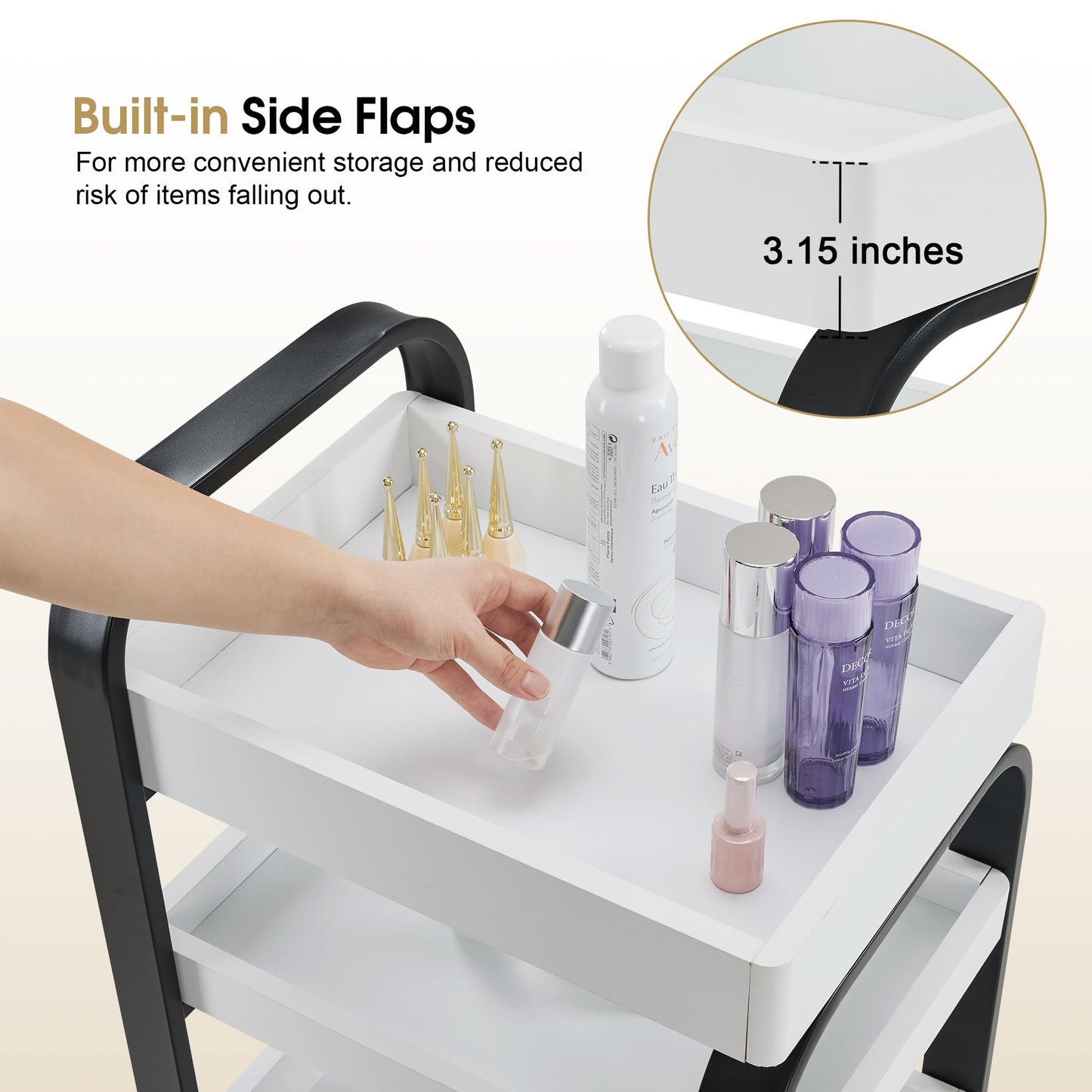 BarberPub Salon Storage Trolley with Shelves, Beauty SPA Rolling Cart with Lockable Wheels, 3-Tier Stylist Tool Organizer, Barber Mobile Station Equipment 2085 (Black)