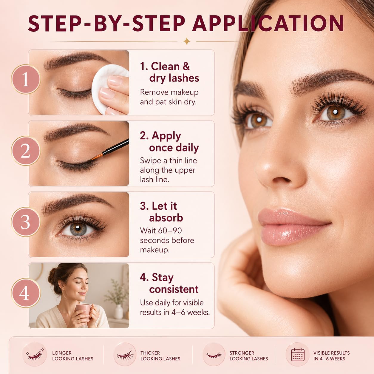 Lash Serum for Eyelash Growth: Premium Eyelash Growth Serum with Advanced Formula to Boost Longer Fuller and Thicker Lashes and Eyebrows - Gentle & Vegan for Sensitive Eyes