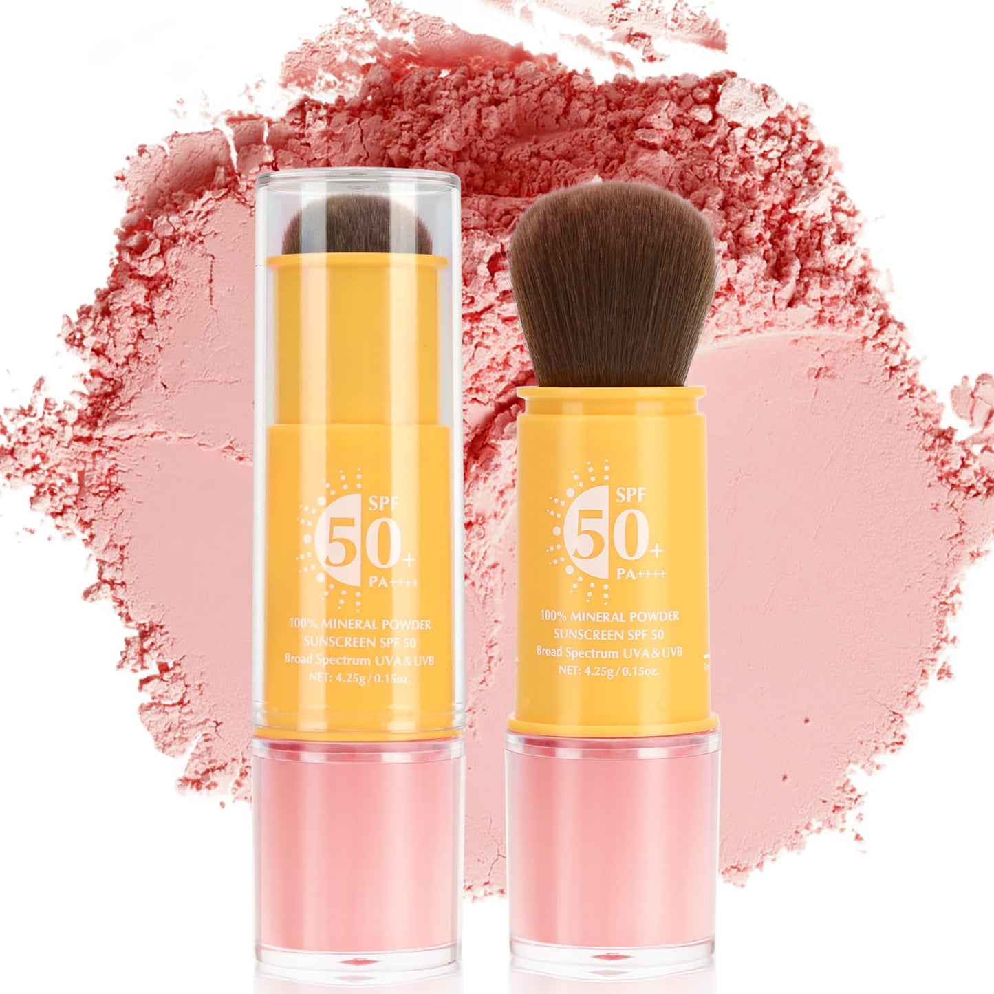 1PCS Mineral Sunscreen Setting Powder – SPF 50 Brush On Powder Sunscreen for Face, Scalp & Hair, Lightweight Breathable Lasting Oil Control, Natural Matte Finish Loose for All Skin Types（04# Pink）