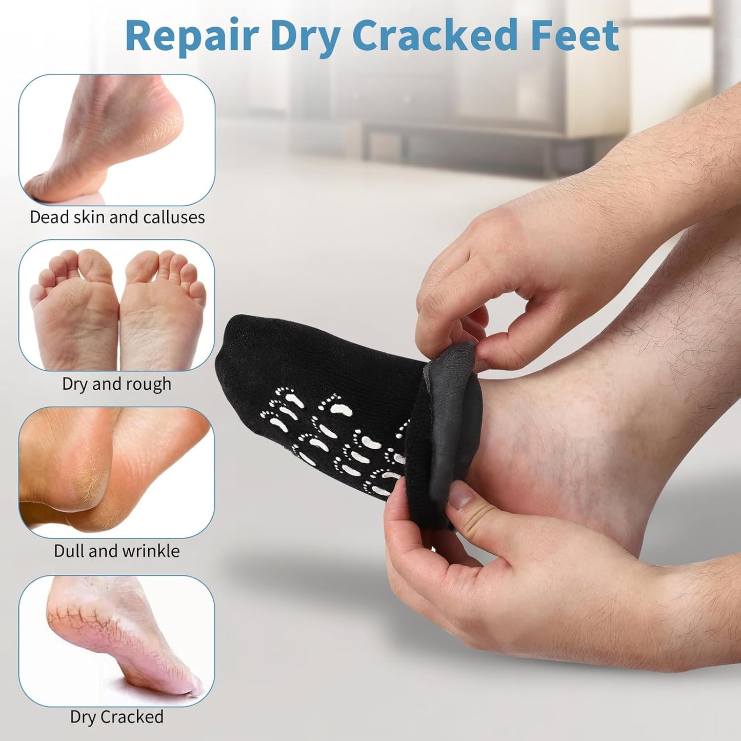Silicone Moisturizing Socks for Men - Soft Foot Care for Dry, Cracked Feet | Size L (11”)