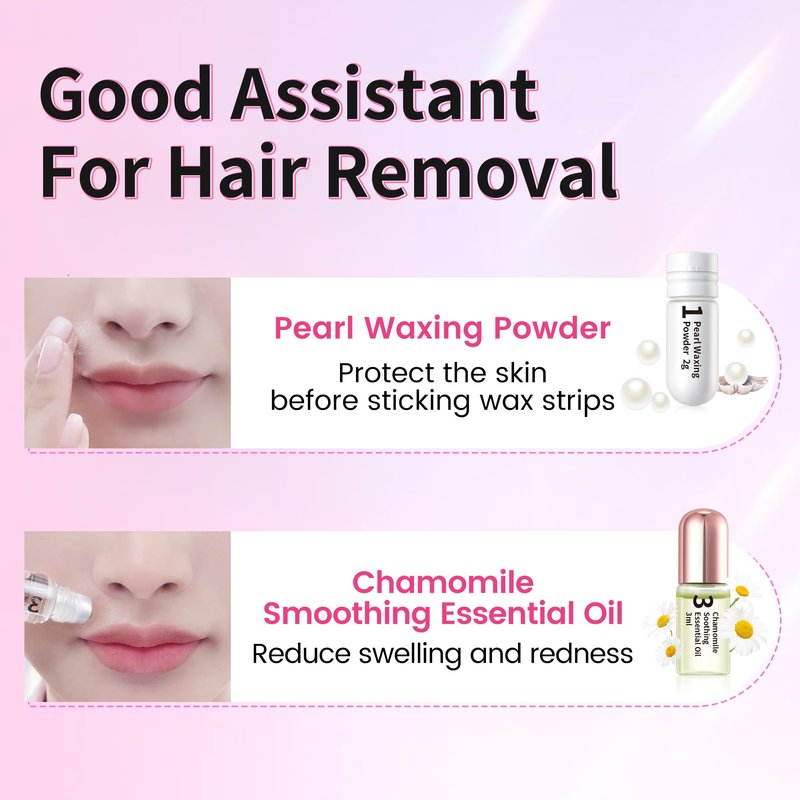 Beauty7 Sensitive Lip Wax Strips, Facial Wax Strips, Face Hair Removal, 20 pcs with Pearl Powder Essential Oil Waxing Strip, for Sensitive Skin Types Women