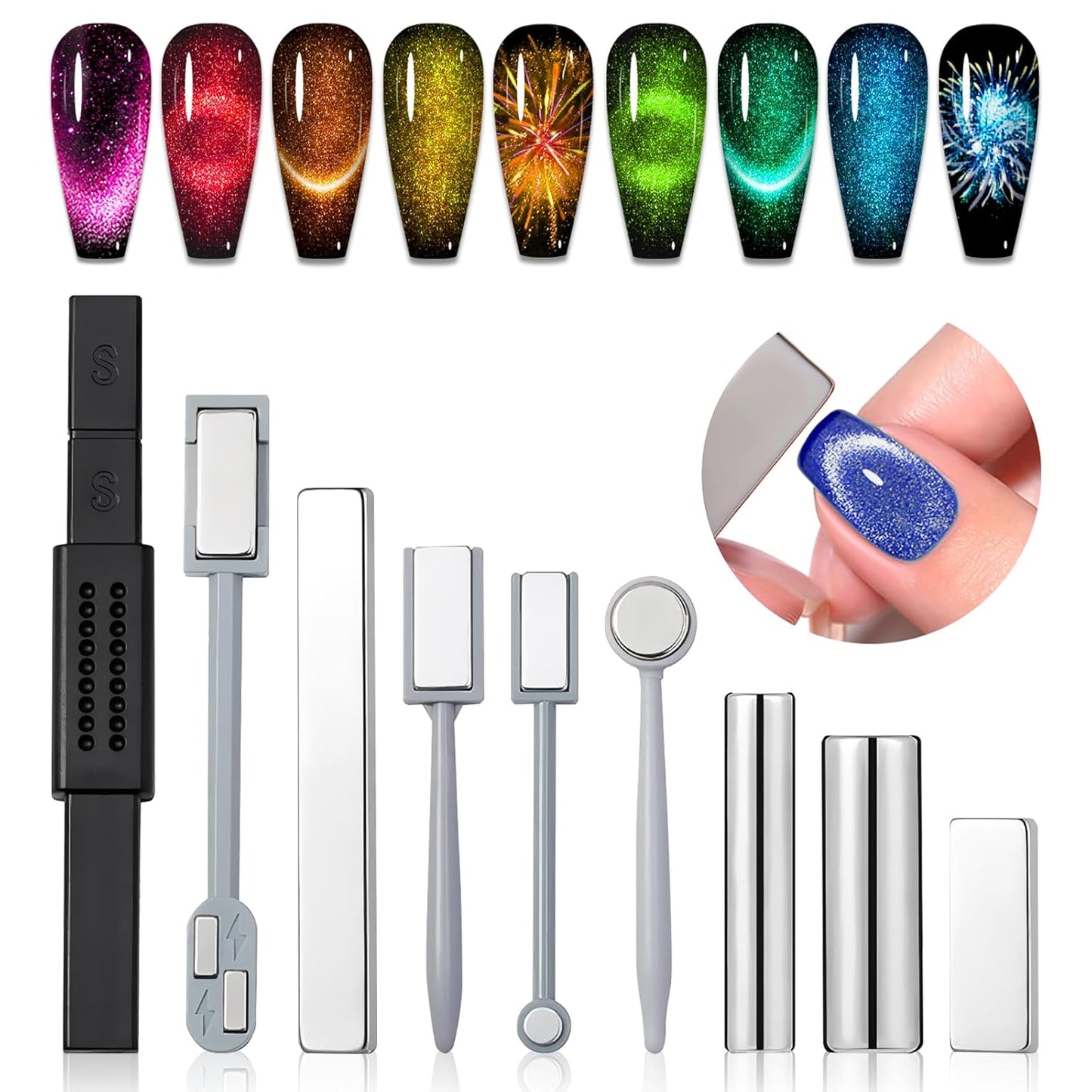 Cat Eye Magnet for Nails - 9PCS Dual-Ended Nail Art Tools | Strong Magnet for DIY Salon & Home Use