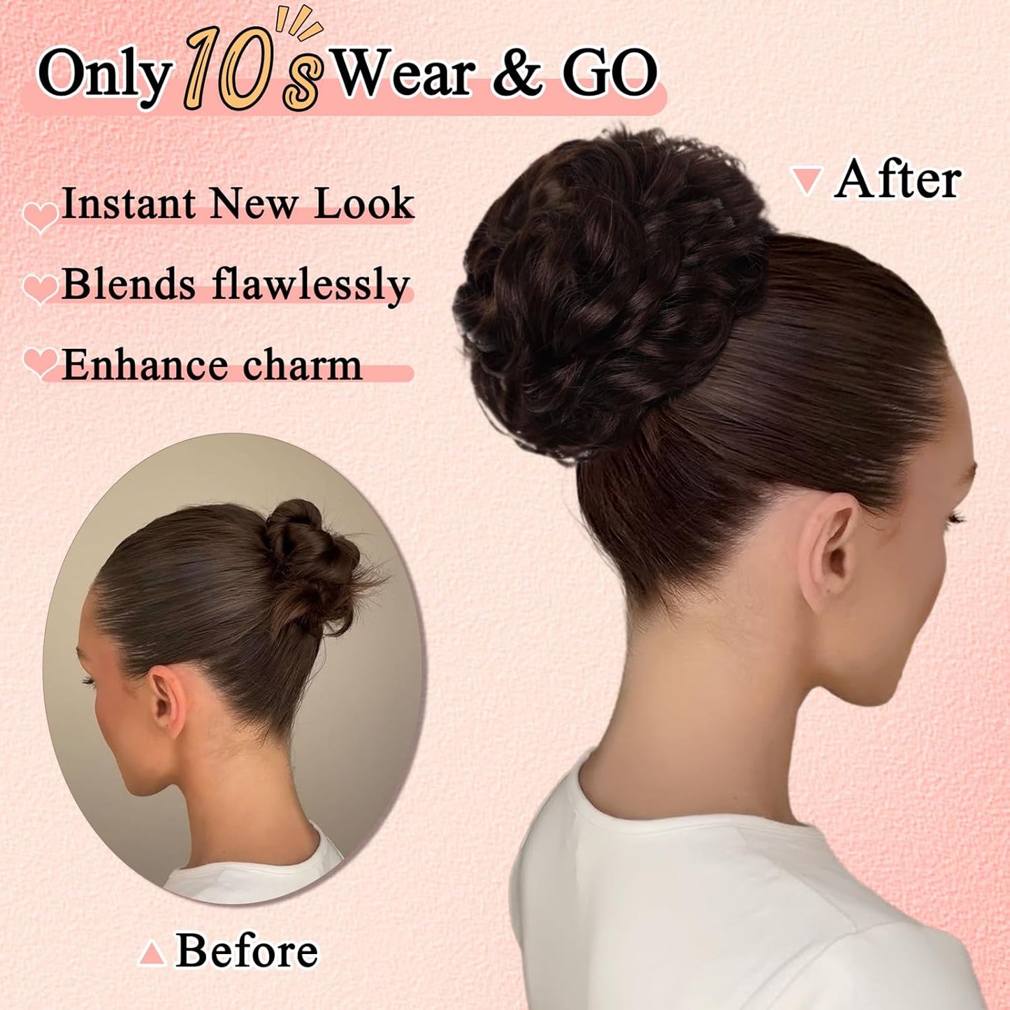 Messy Bun Hair Piece - Real Human Hair Thick Fluffy Donut Updo | Natural Black Ponytail Extension