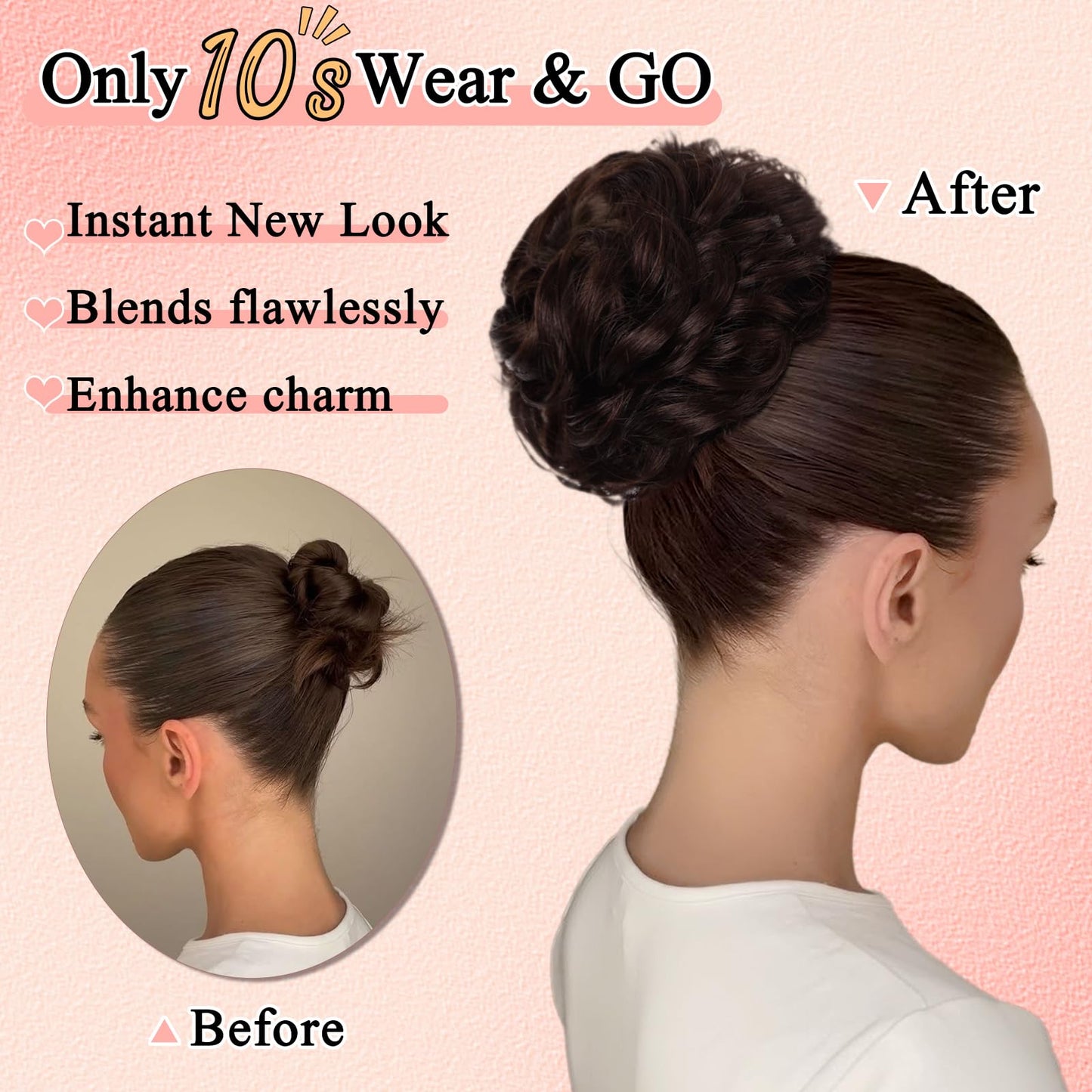 RONTAYA Messy Bun Hair Piece Real Human Hair Buns Elastic Thick Soft Fluffy Donut Updo Ponytail Extensions Chignons Hairpieces for Women Natural Black