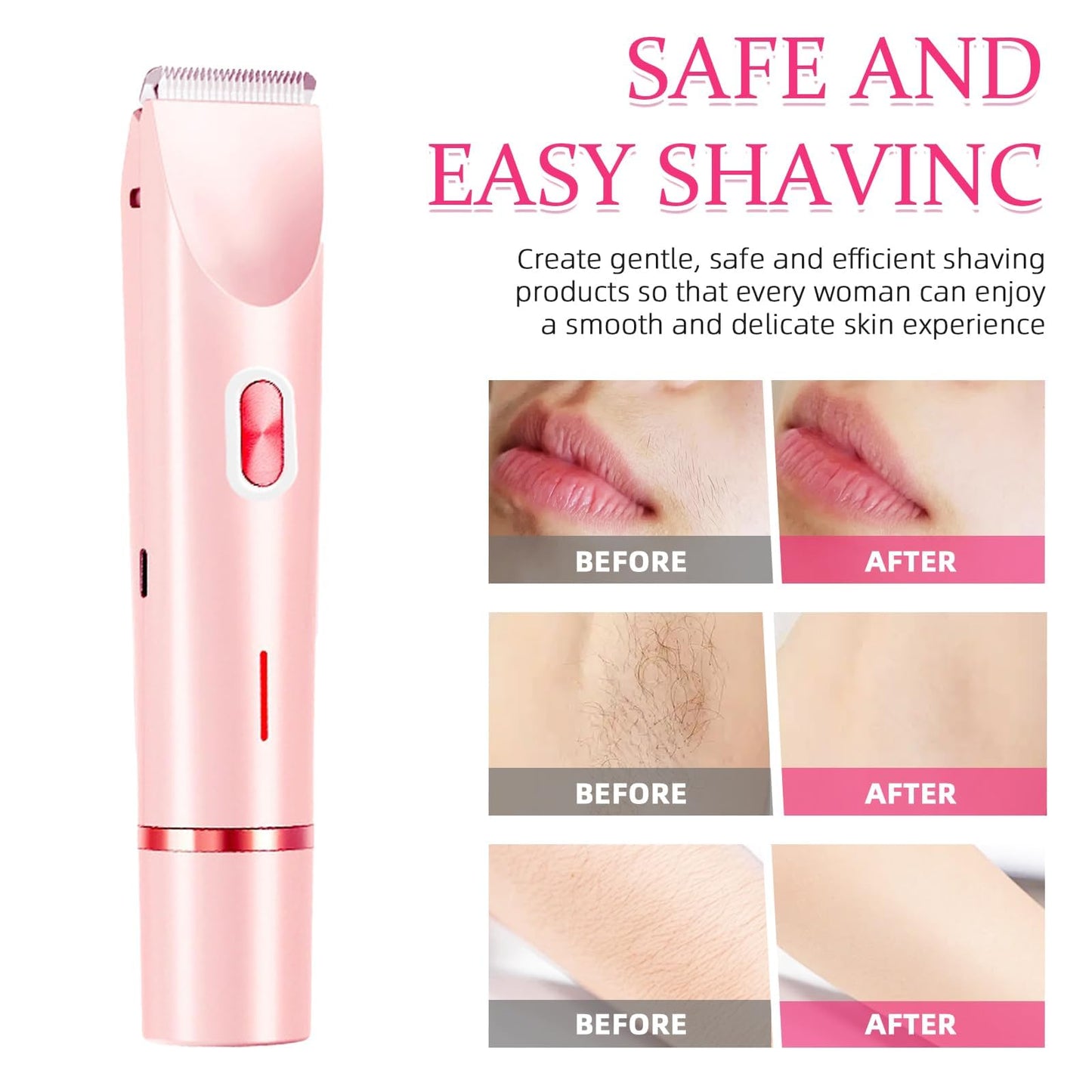 Bikini Trimmer for Women, 2 in 1 Electric Razors for Women, Dermave Bikini Shaver, IPX7 Waterproof & Easy Cleaning, Ceramic Blade, 120 Min Cordless Runtime, Ultra Low Silent(Pink).