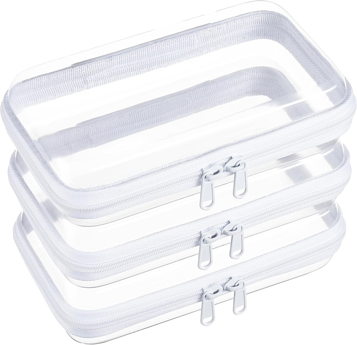 Clear Zipper Pouches - Hard Shell Toiletry Bag Set for Travel | 4 Pack, Black