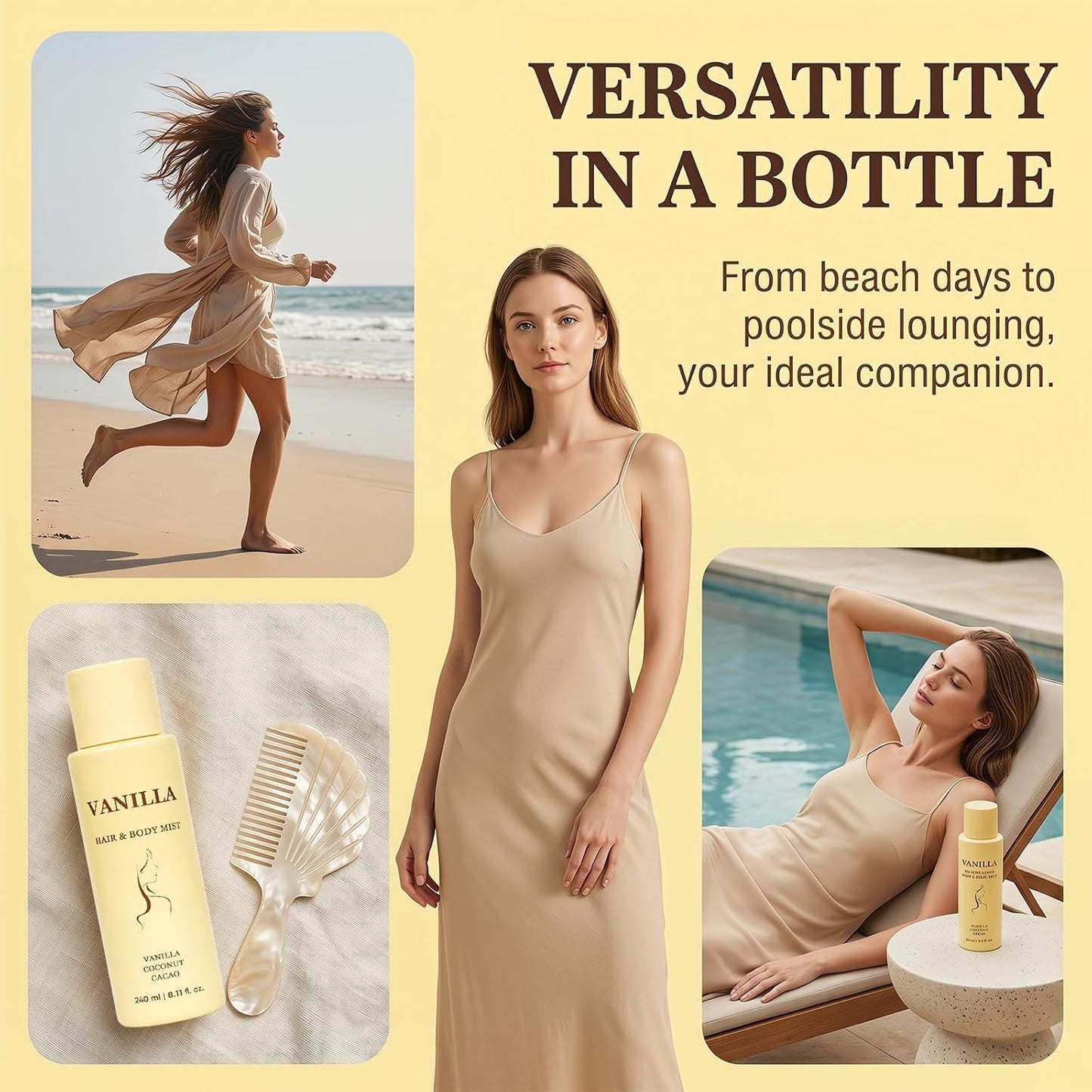 Vanilla Hair and Body Mist - Lightweight Tropical Vanilla Scent | Hydrating Mist for Skin & Hair, Long-Lasting Fragrance