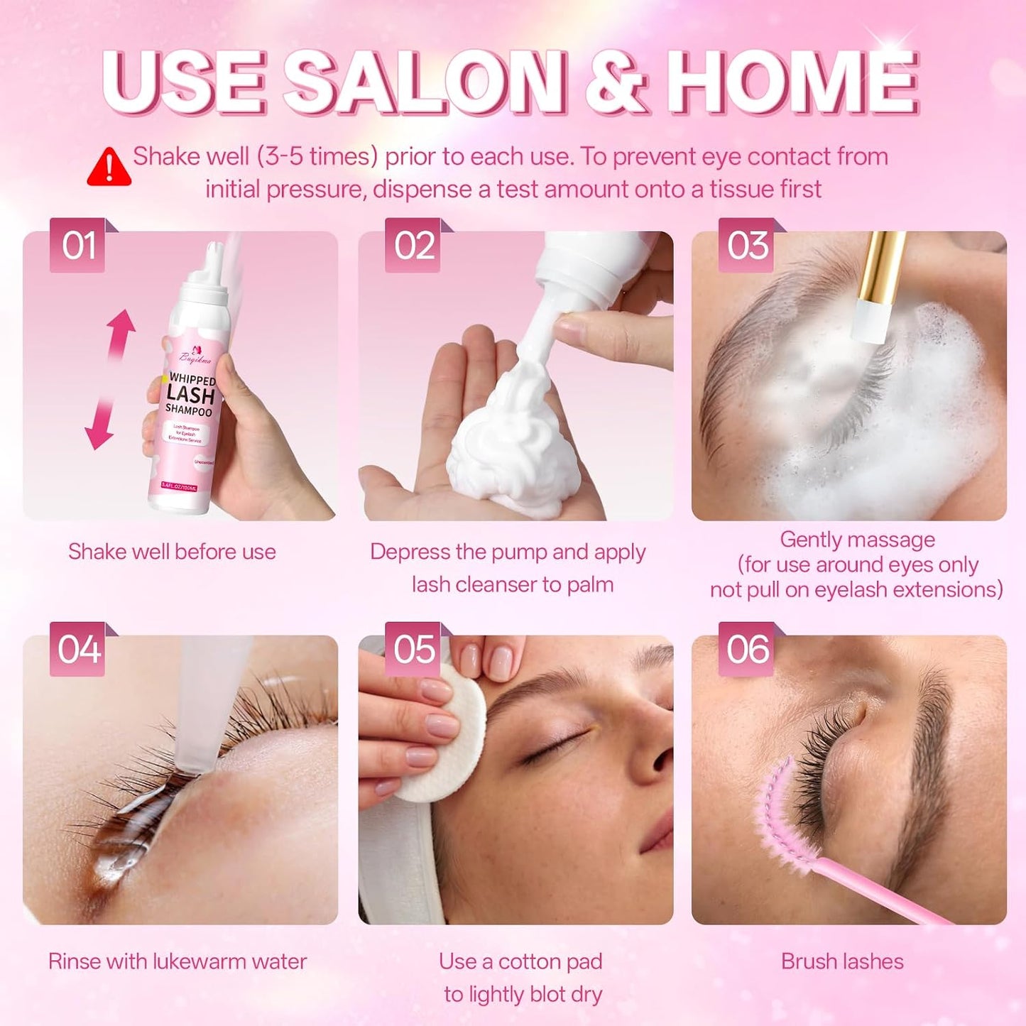 Whipped Lash Cream Shampoo Kit - Eyelash Cleansing Foam with Brush | 3.4fl.oz/100ml for Extensions & DIY Use (Unscented)