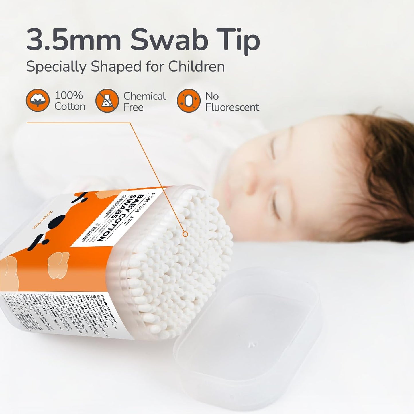 Baby Cotton Swabs - 210 Count Biodegradable Organic Cotton Buds | Safe Tips for Ear & Nose Hygiene