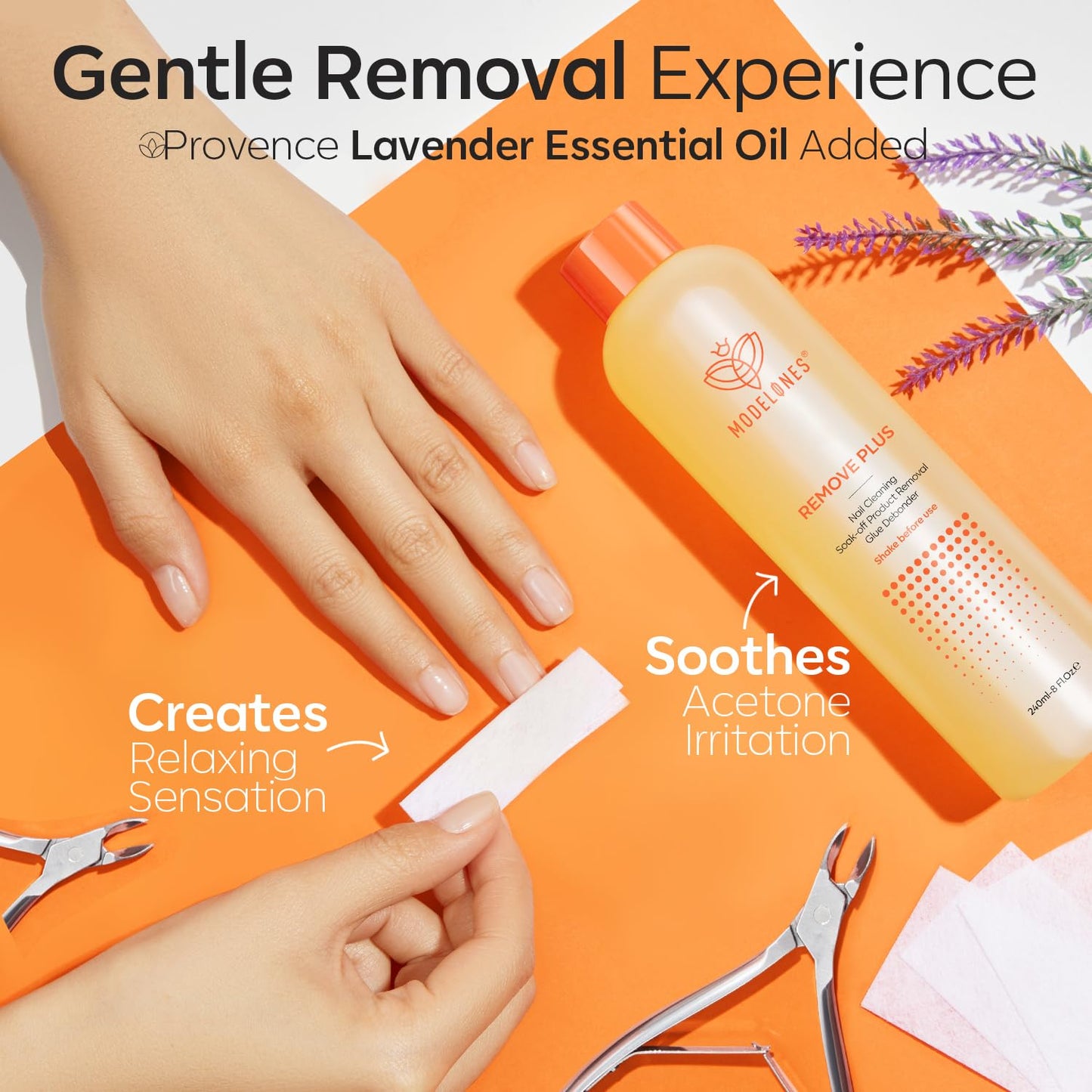Modelones Nail Polish Remover Acetone Professional Gel Polish Remover for Nails Glue/Acrylic/Dip Powder Remover, Natural Formula with Jojoba Oil for Nail Moisturizing & Care (8 FL.Oz.), Lemon