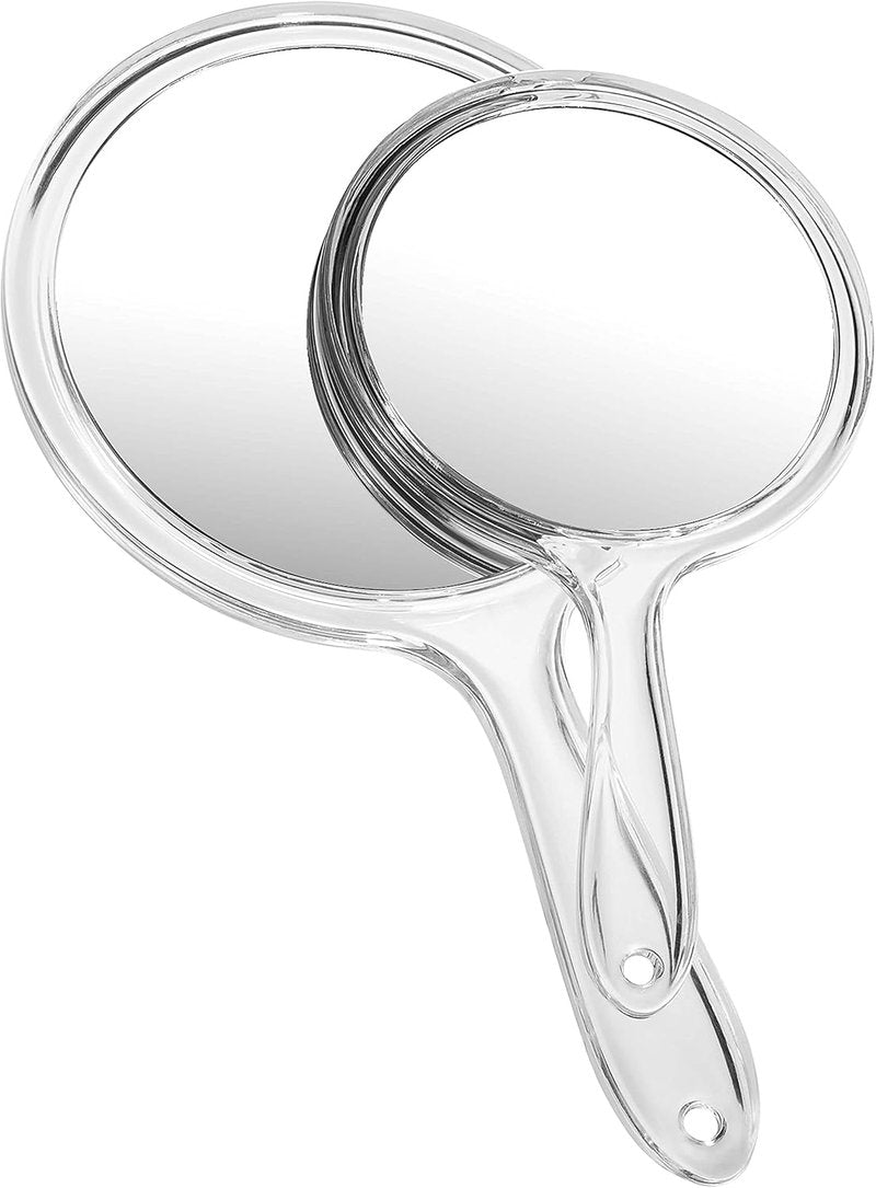 Double-Sided Hand Mirror Set - 1X/3X Magnifying Handheld Mirrors with Handle | Clear Finish