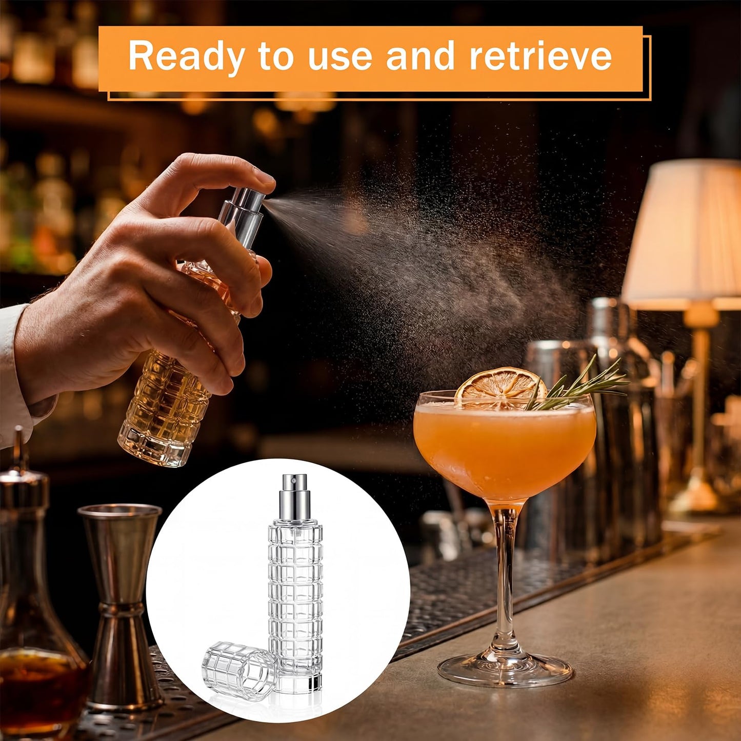 Yiyiring 6 Pack Cocktail Atomizer Spray Bottles Bar Sets 1oz / 30ml with Funnels, Refillable Glass Absinthe for Bitters Vermouth, Fine Mist Travel Sprayer for Bar Kitchen(Silver)